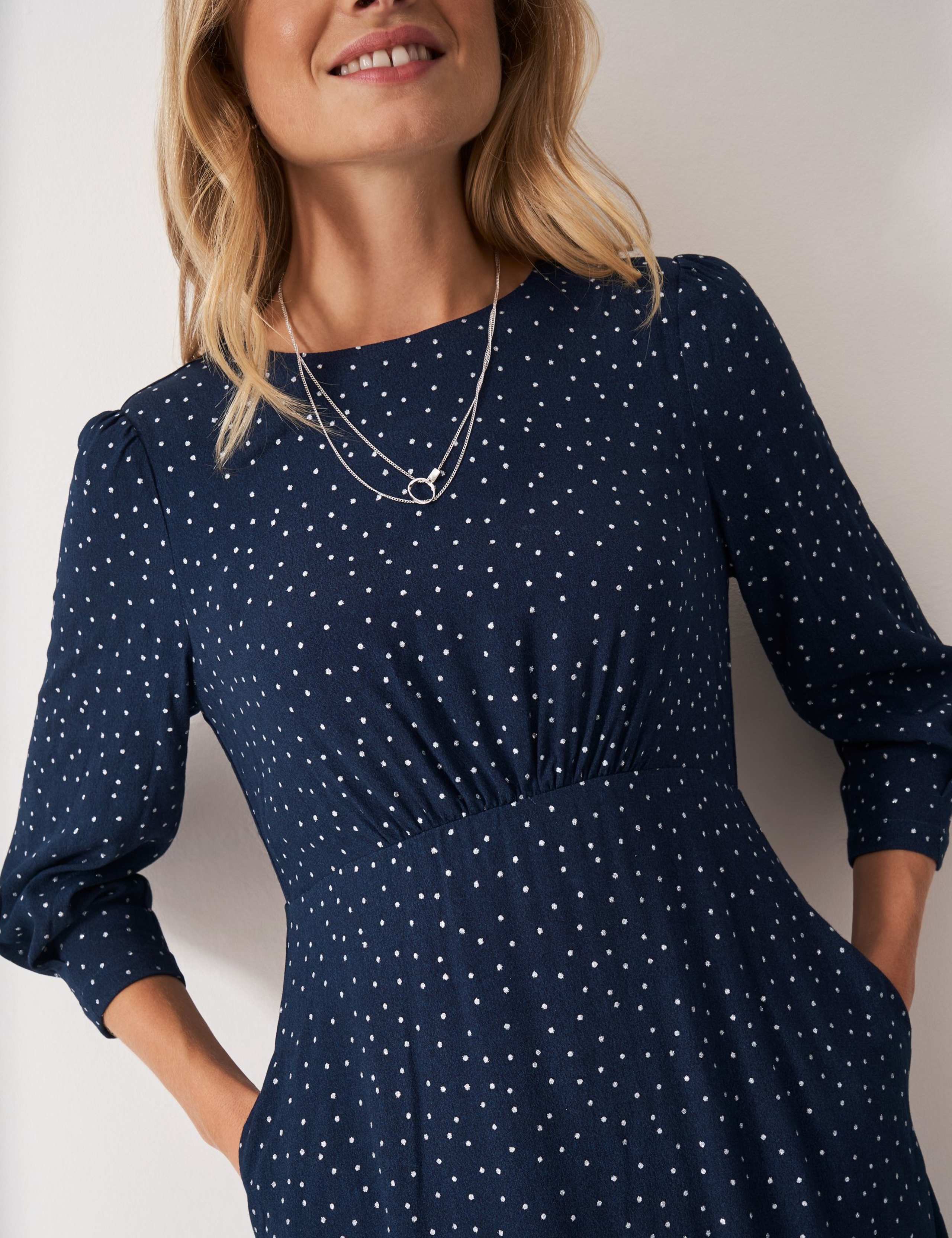 Polka Dot Tie Waist Midi Tea Dress 3 of 5