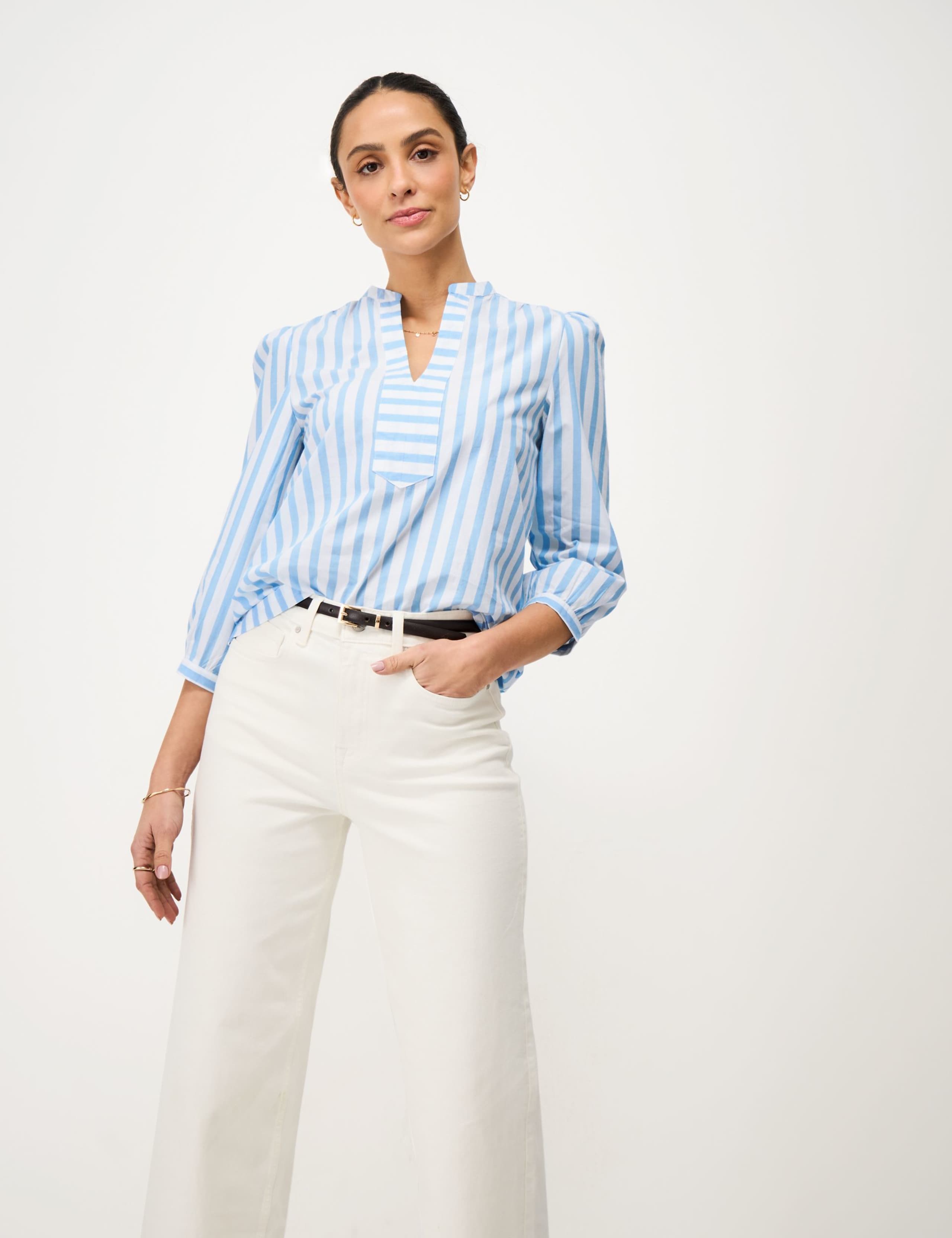 Pure Cotton Striped V-Neck Blouse 1 of 5