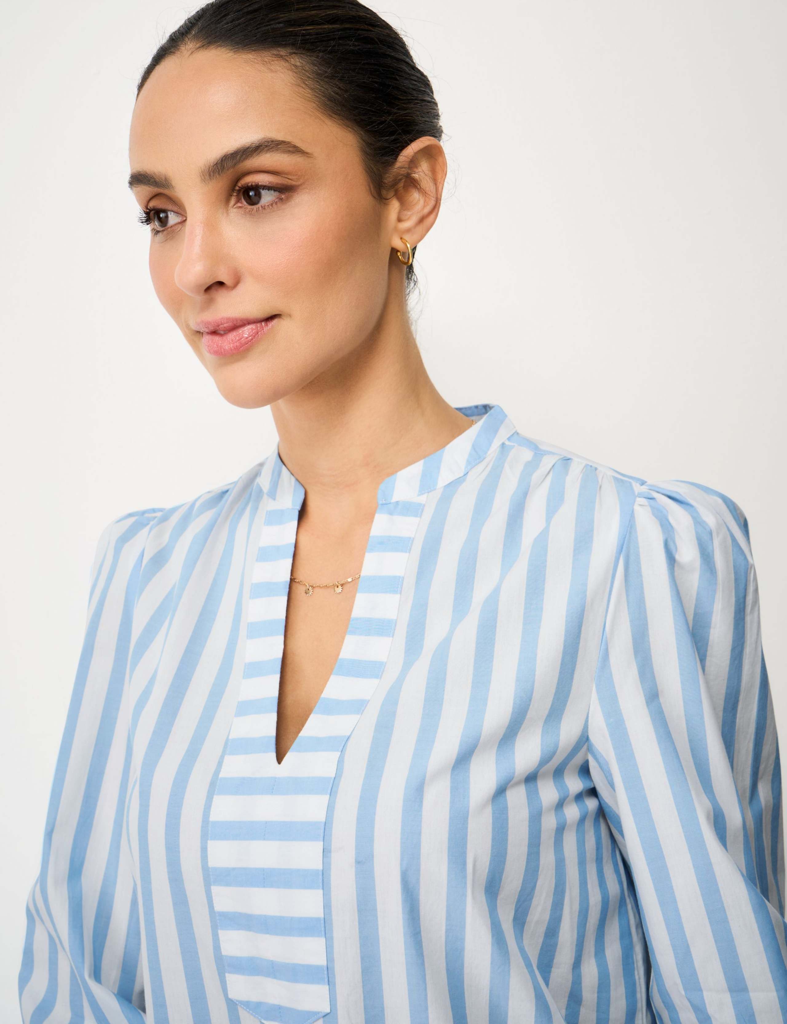 Pure Cotton Striped V-Neck Blouse 3 of 5