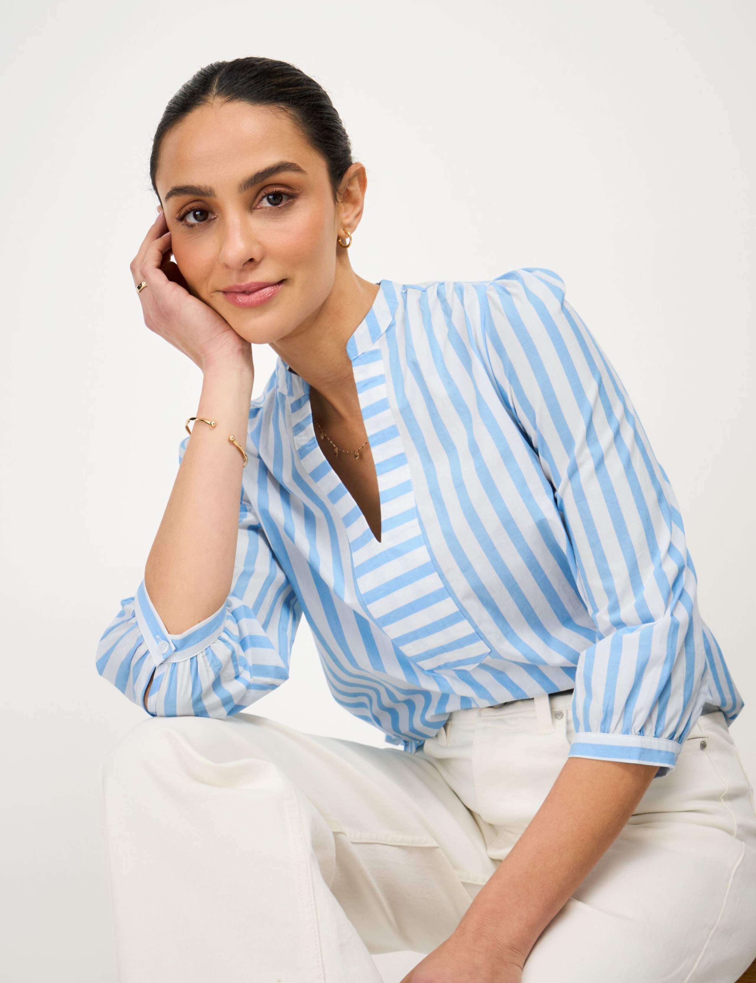 Pure Cotton Striped V-Neck Blouse 4 of 5