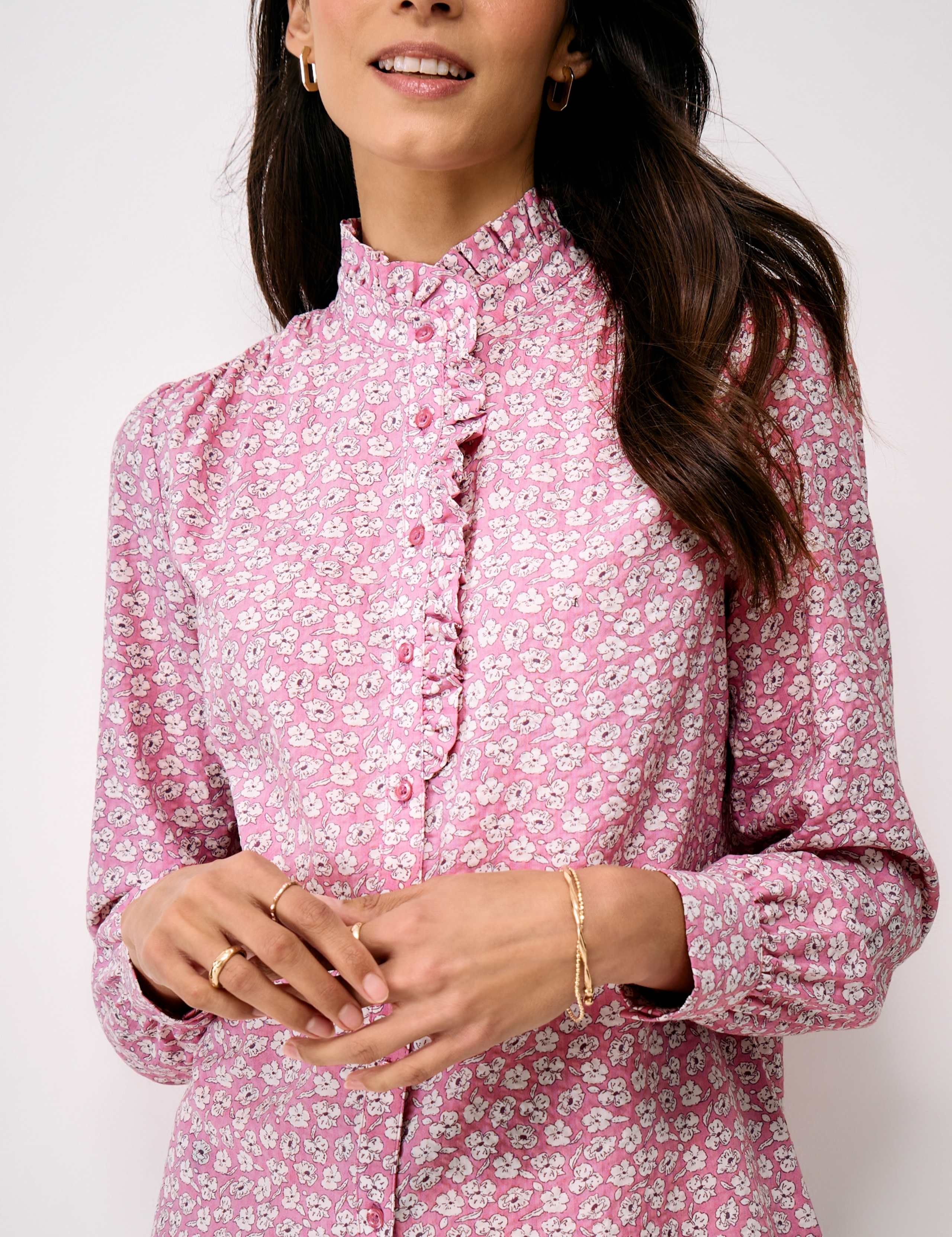 Floral Frill Detail Blouse with Cotton 4 of 5