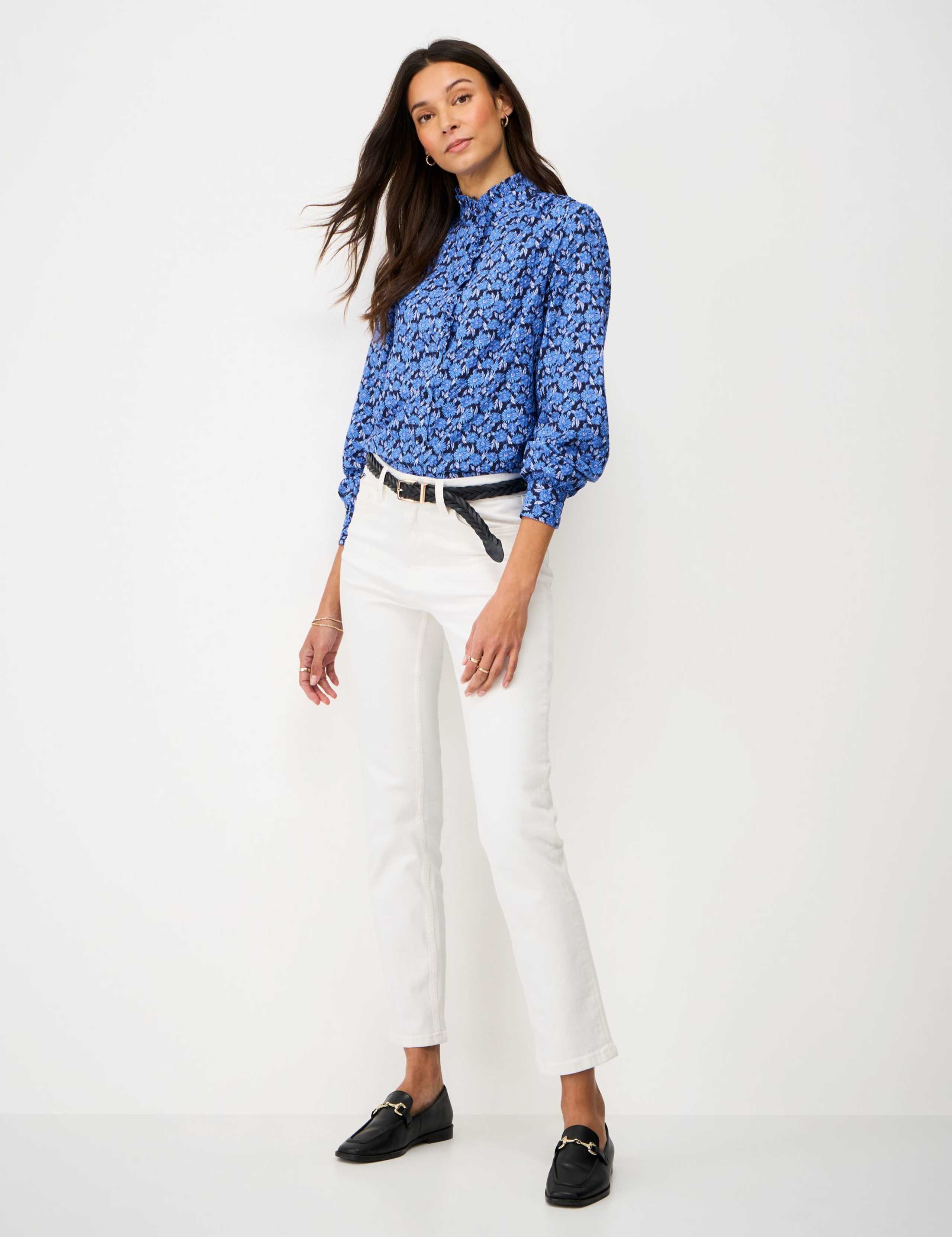 Floral Frill Detail Blouse with Cotton 1 of 5