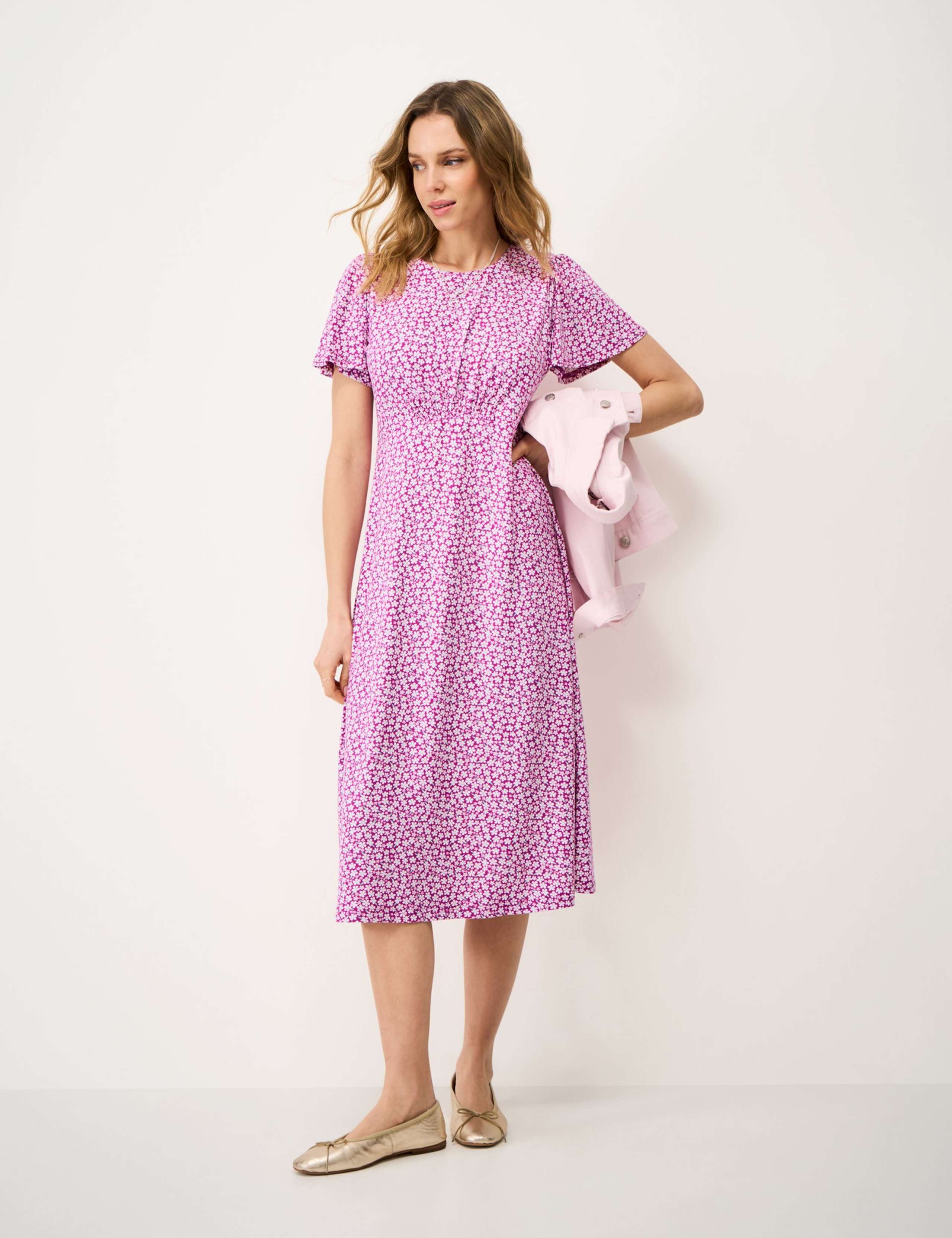 Jersey Floral Midi Waisted Dress 1 of 6