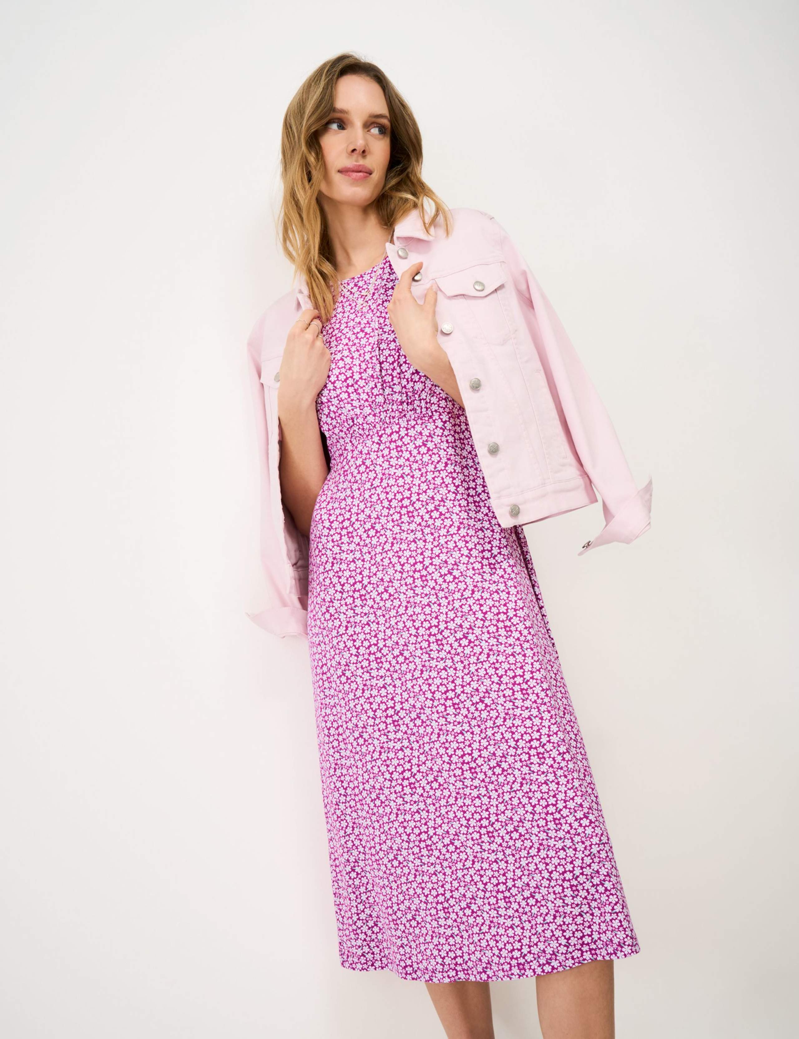 Jersey Floral Midi Waisted Dress 3 of 6