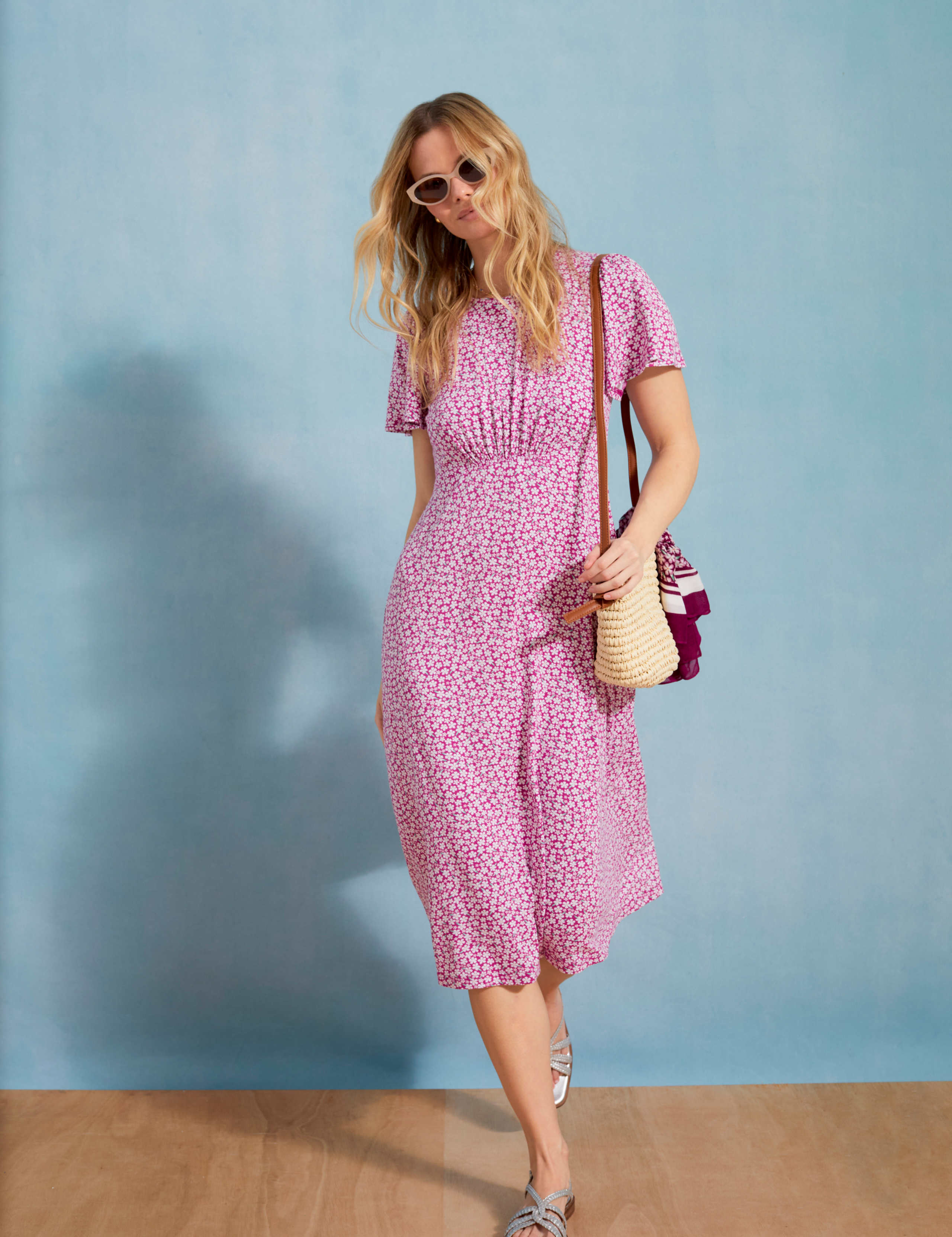 Jersey Floral Midi Waisted Dress 6 of 6