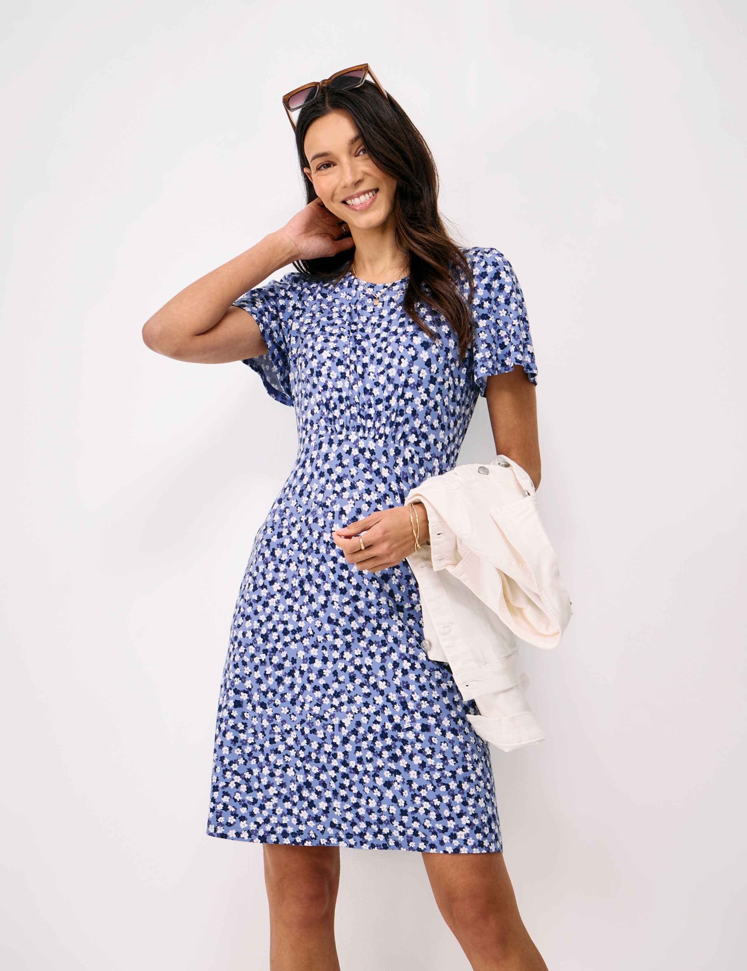 Jersey Floral Midi Waisted Dress 1 of 5