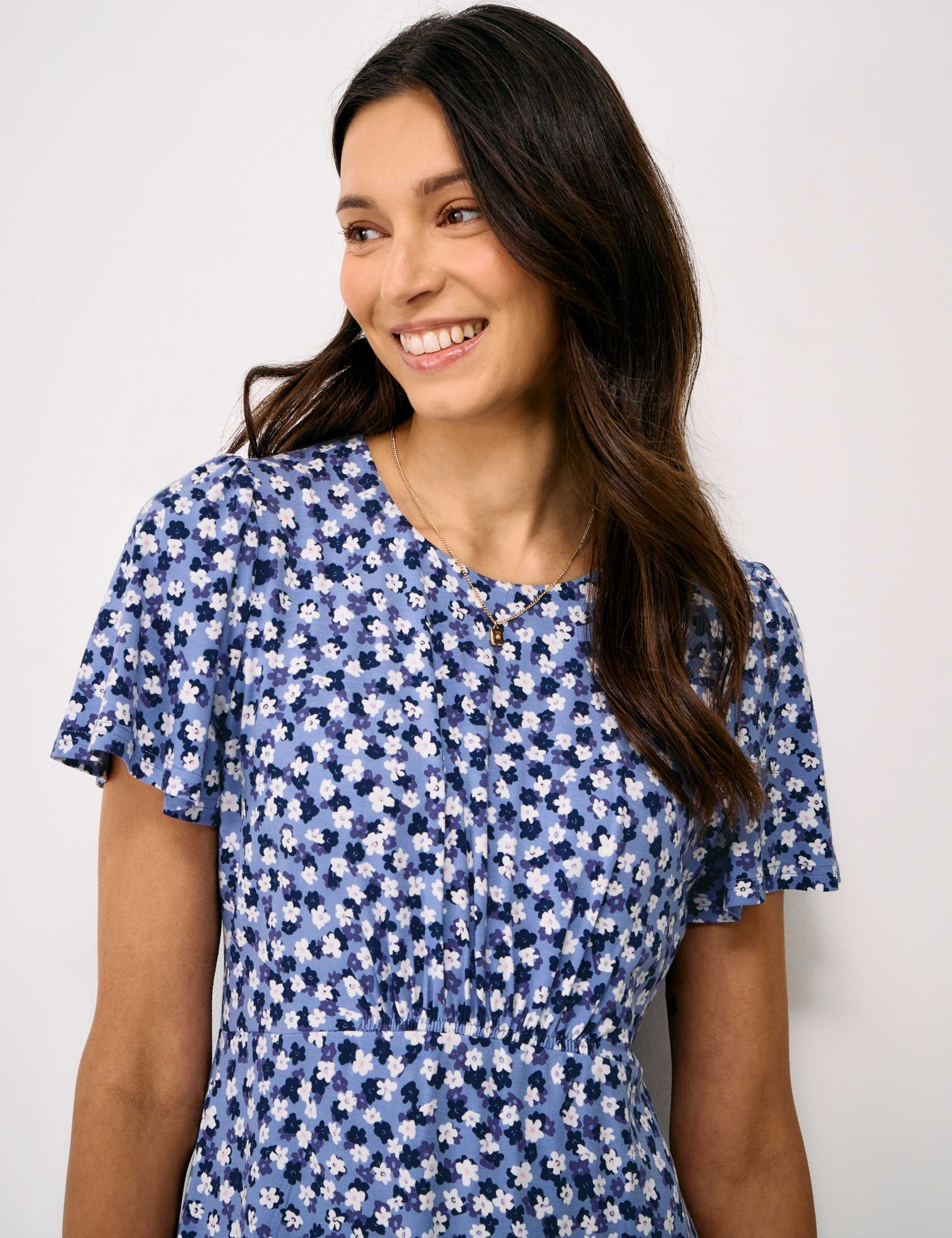 Jersey Floral Midi Waisted Dress 5 of 5