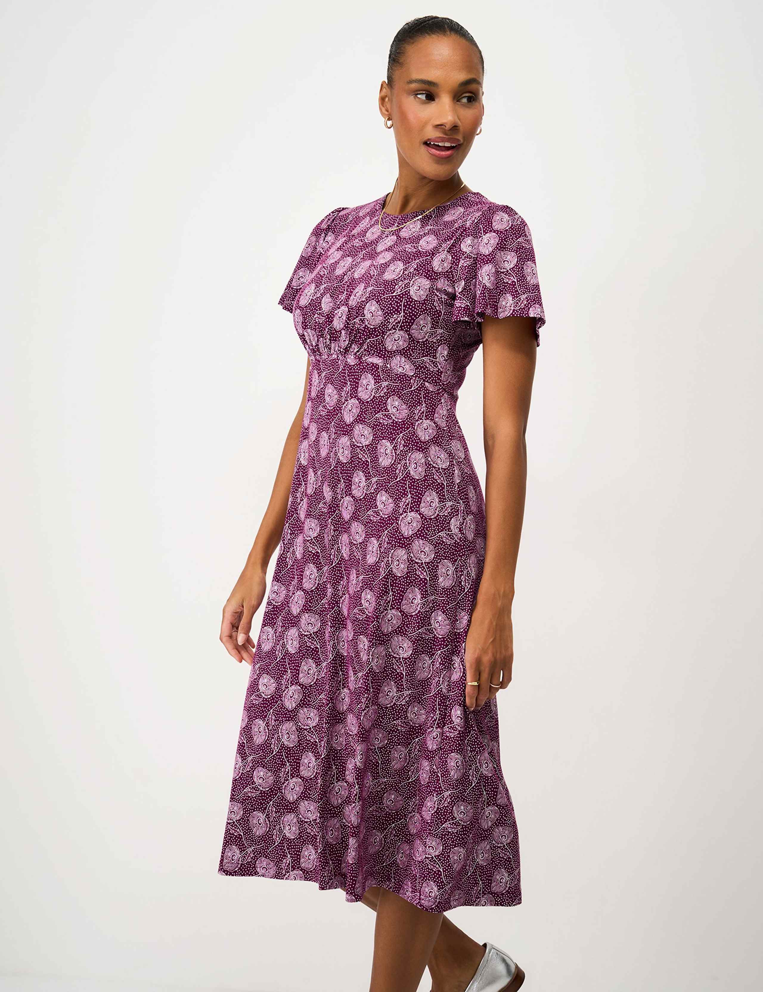 Jersey Floral Midi Waisted Dress 1 of 5