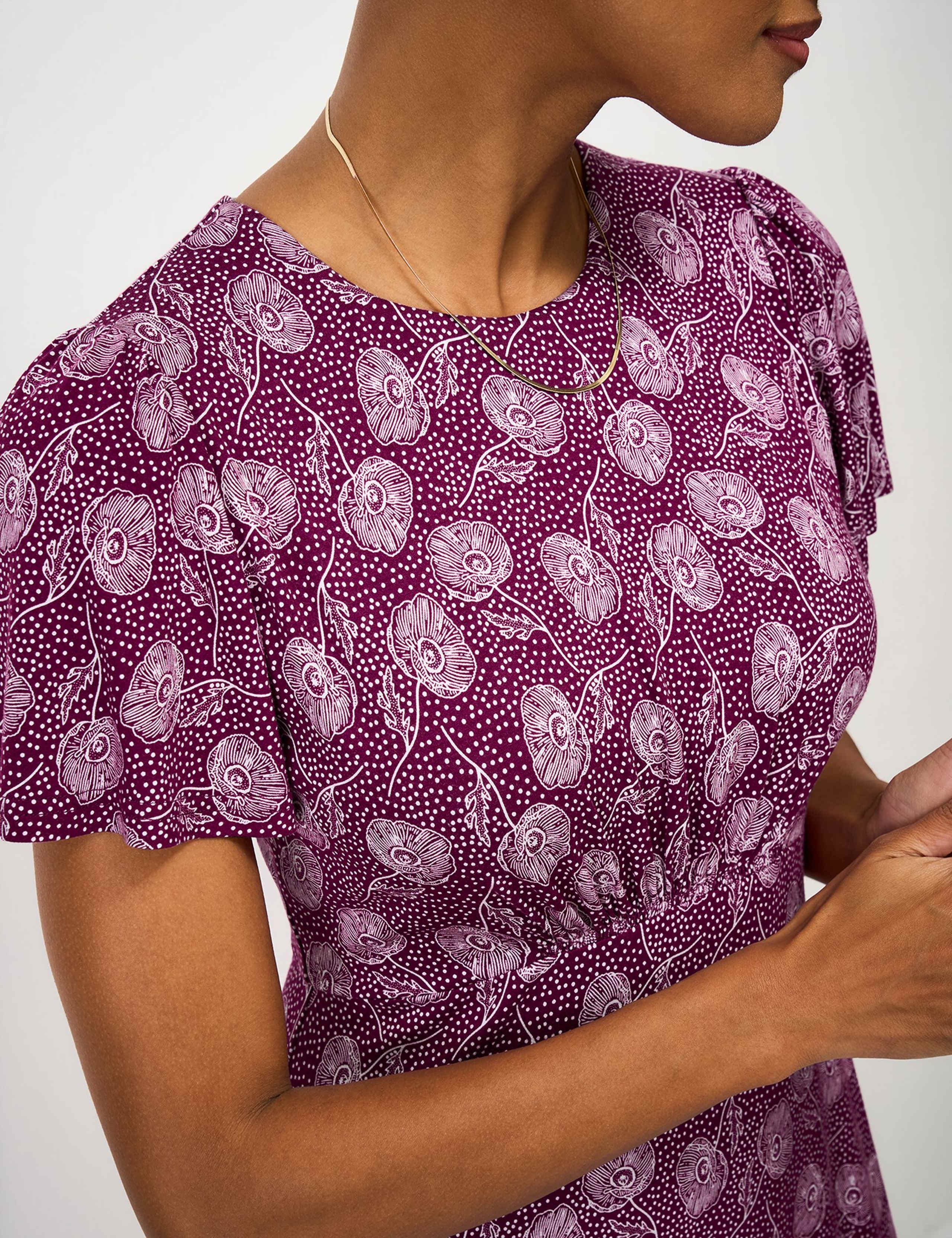 Jersey Floral Midi Waisted Dress 4 of 5