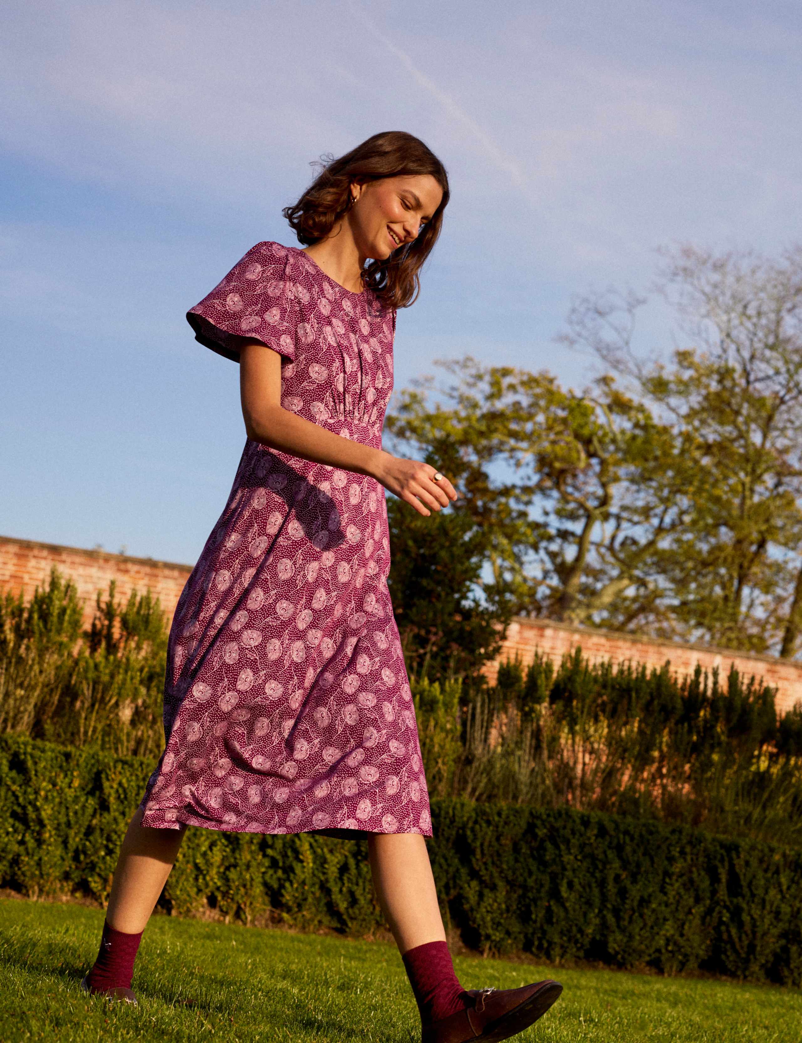 Jersey Floral Midi Waisted Dress 6 of 6