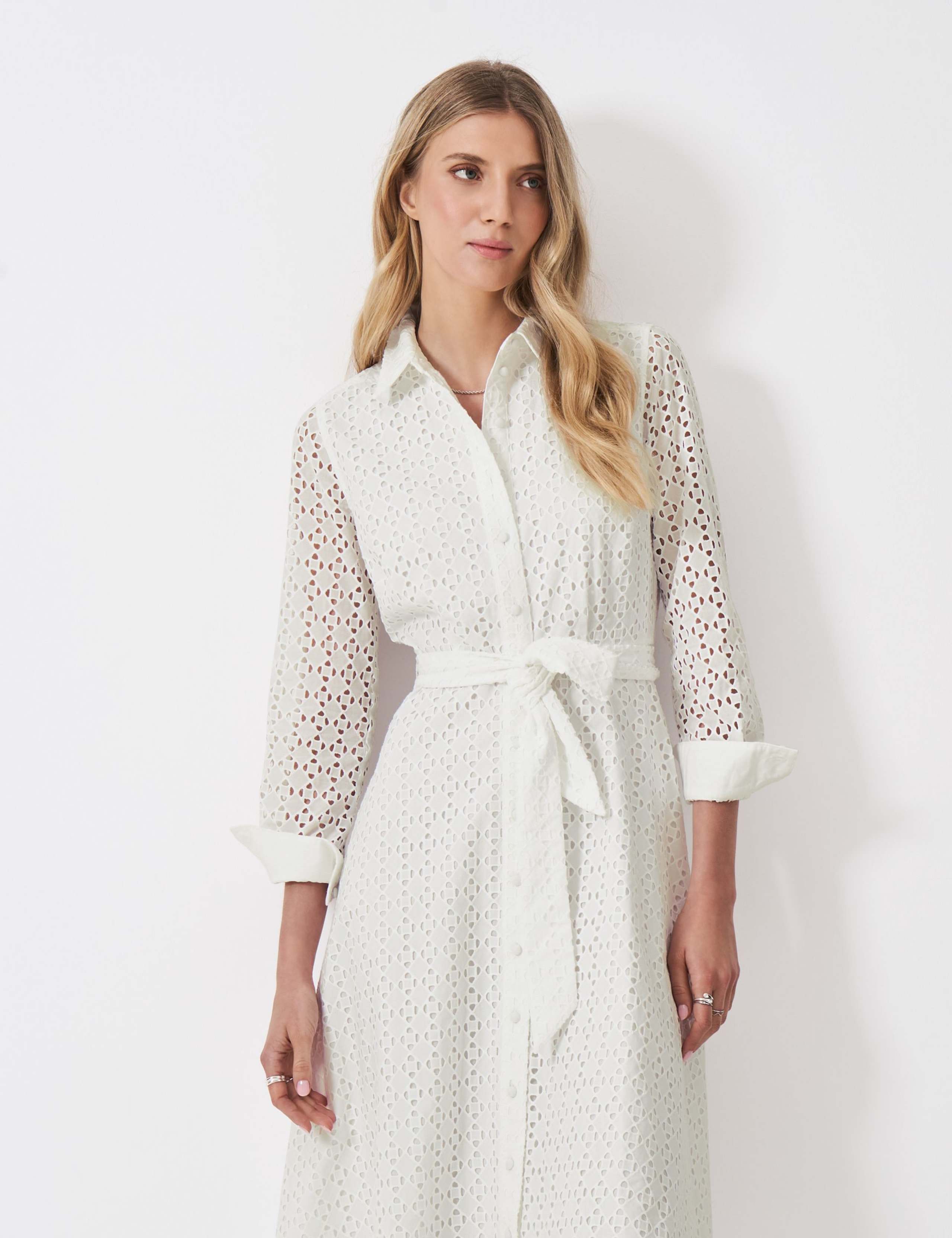 Pure Cotton Broderie Midi Shirt Dress 4 of 5