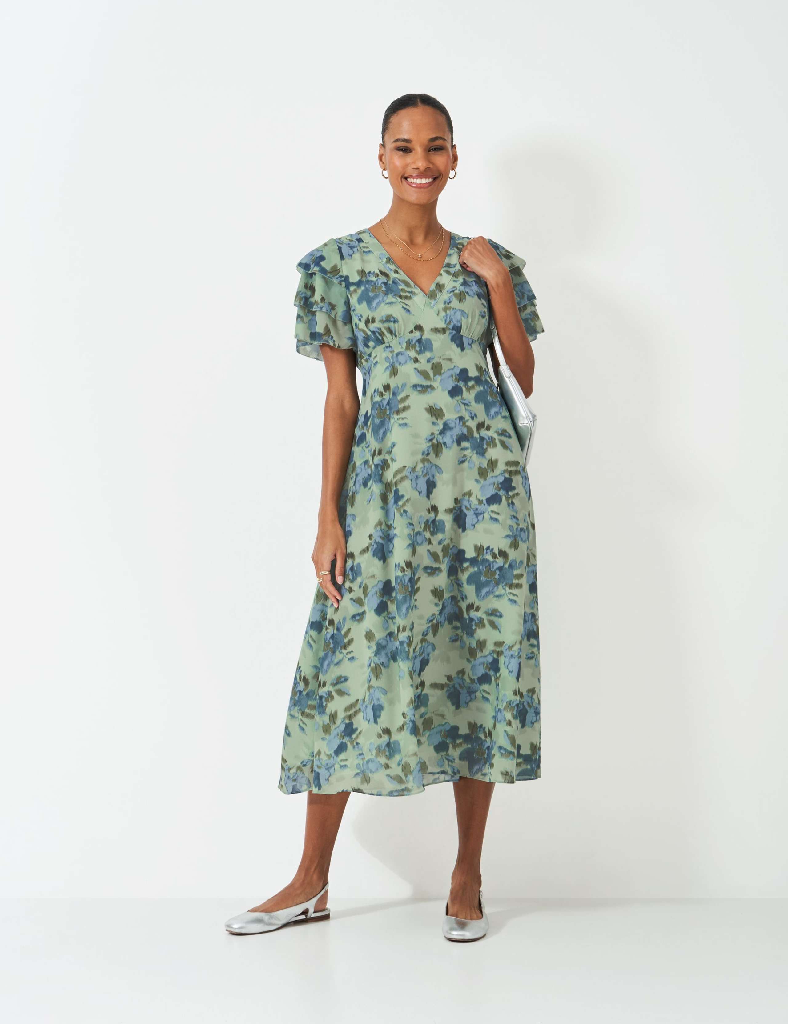 Floral Flutter Sleeve Midi Tea Dress 1 of 5