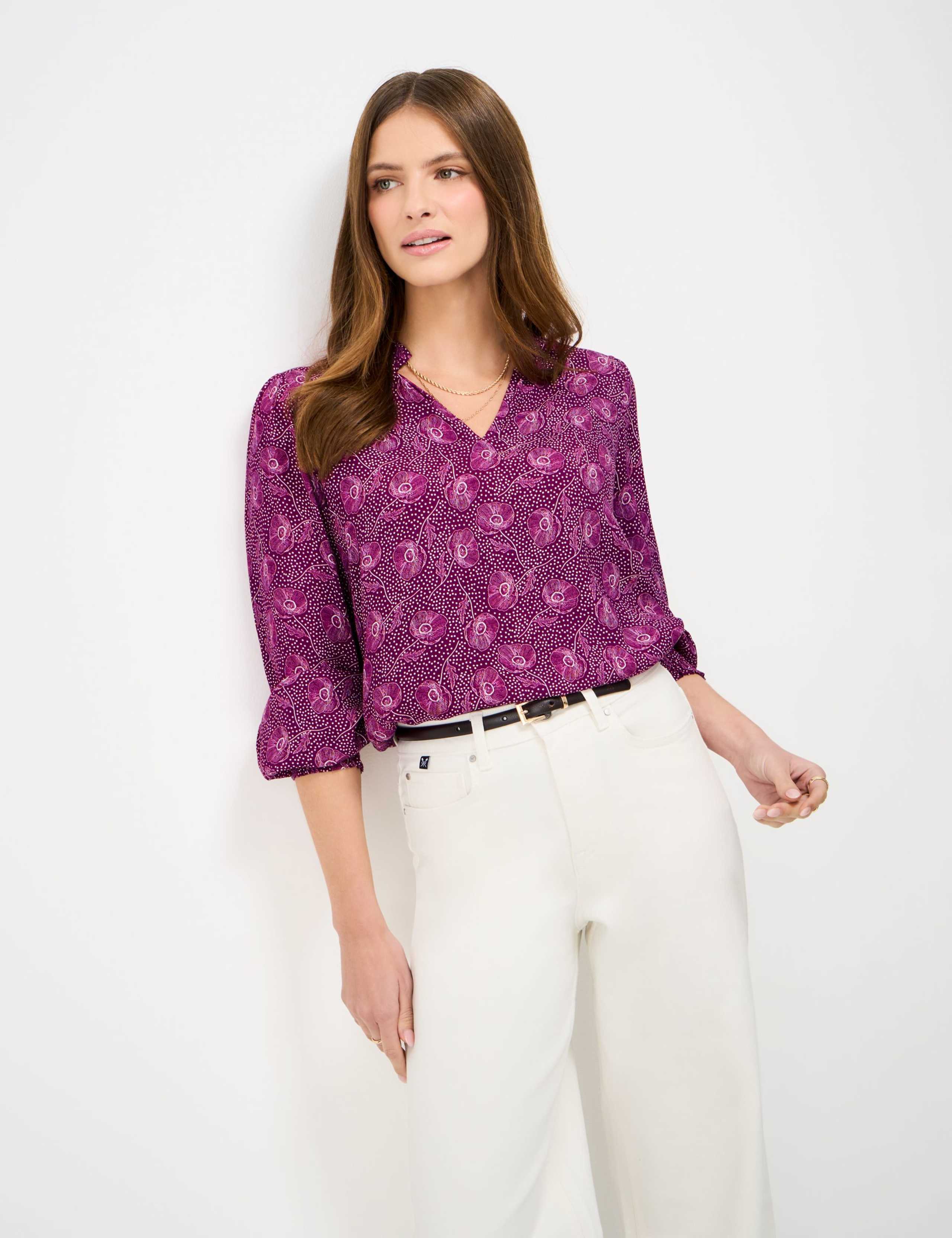 Floral Notch Neck Popover Blouse 1 of 5