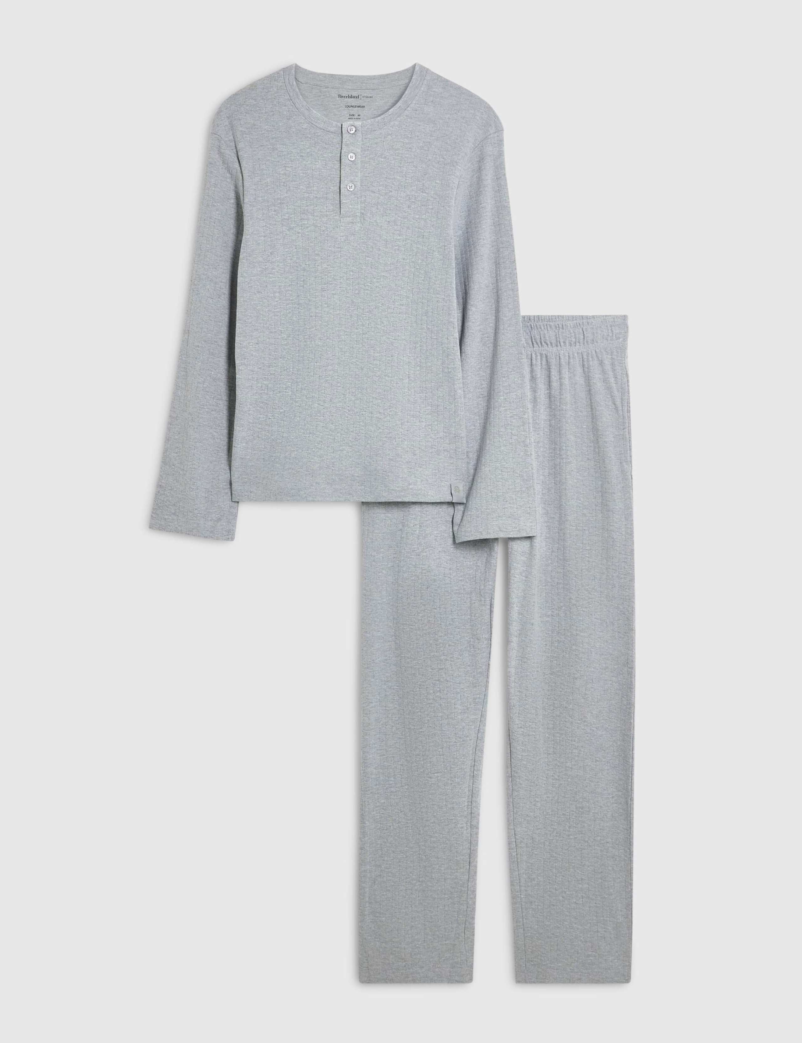 Cotton Rich Textured Henley Lounge Set 1 of 3