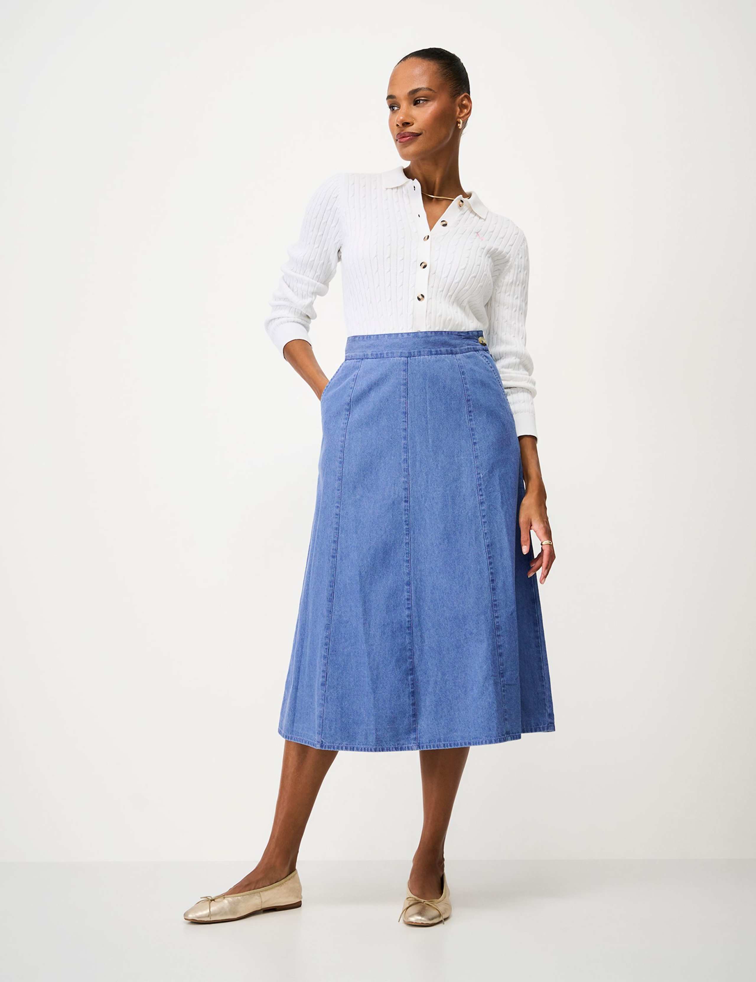 Denim Midi A-Line Skirt 3 of 5