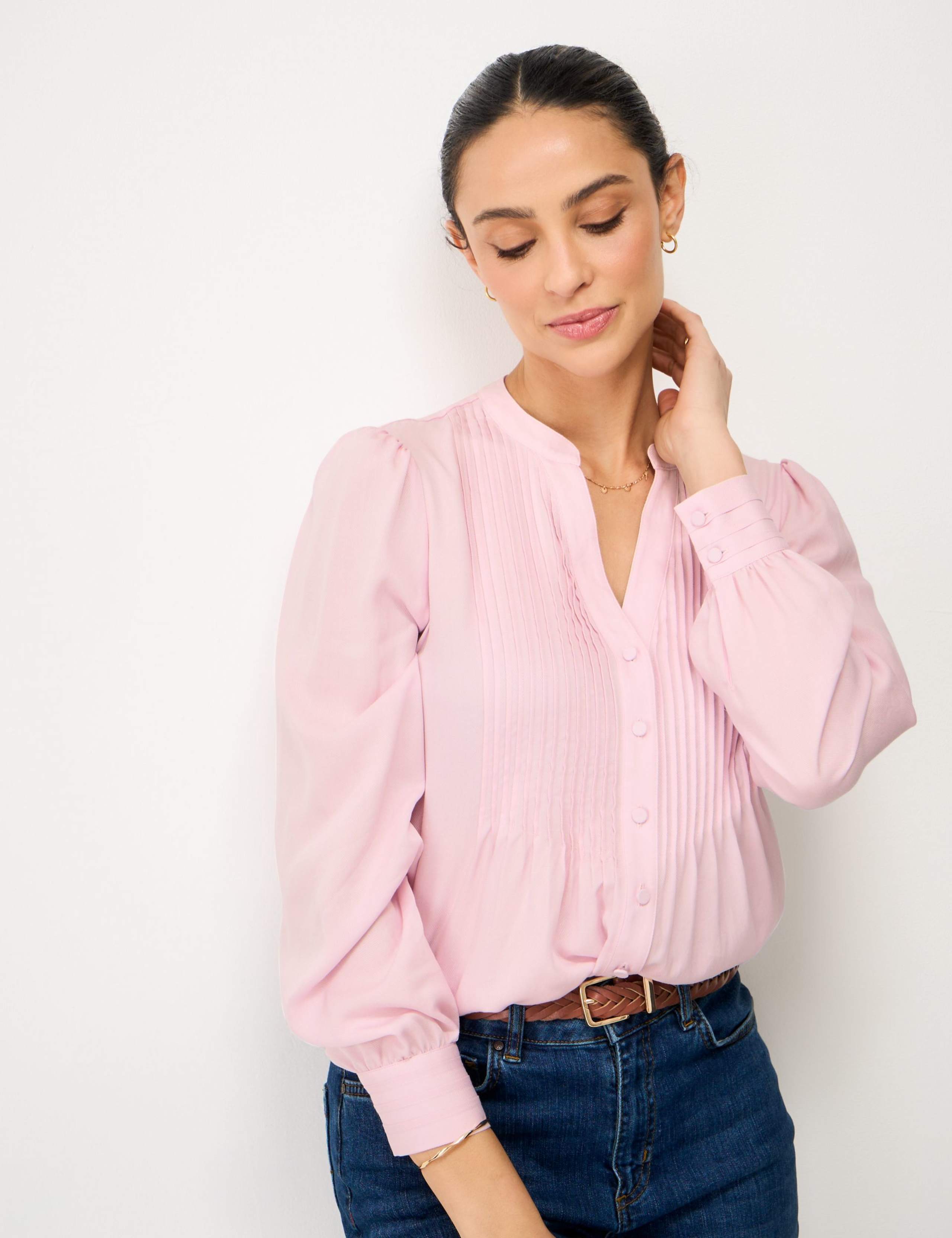 V-Neck Pintuck Blouse with Lyocell 3 of 5