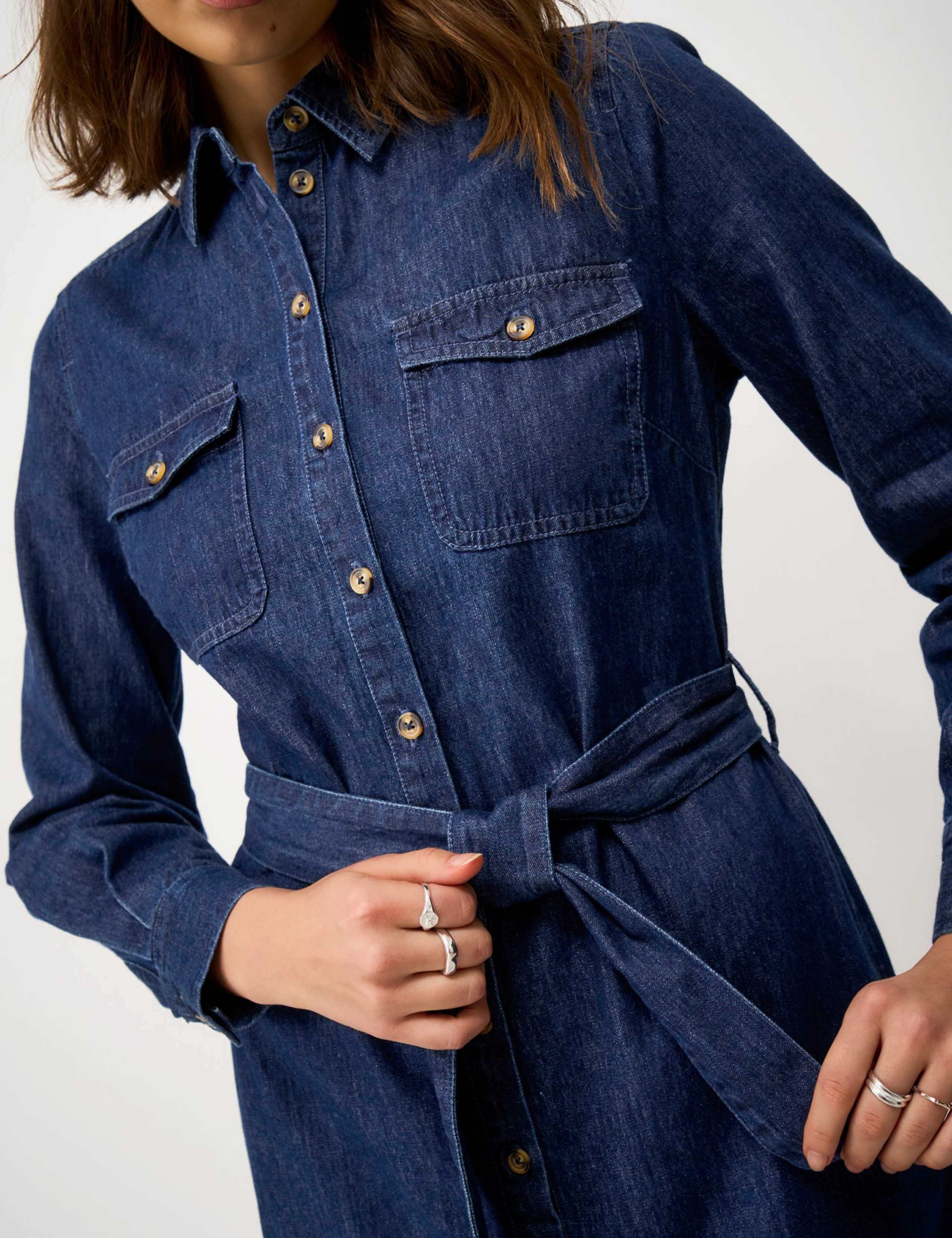 Denim Belted Knee Length Shirt Dress 5 of 5