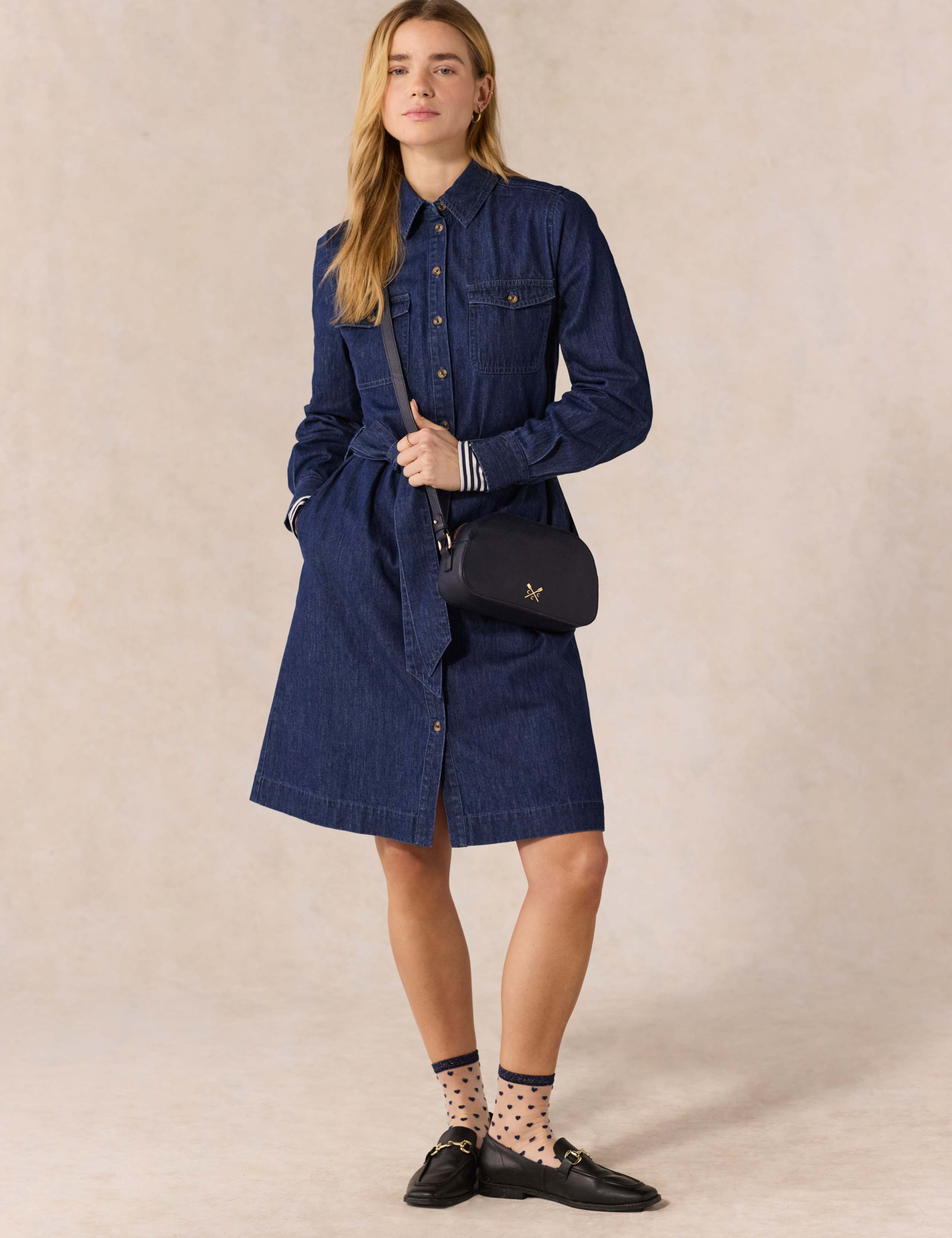 Denim Belted Knee Length Shirt Dress 6 of 6