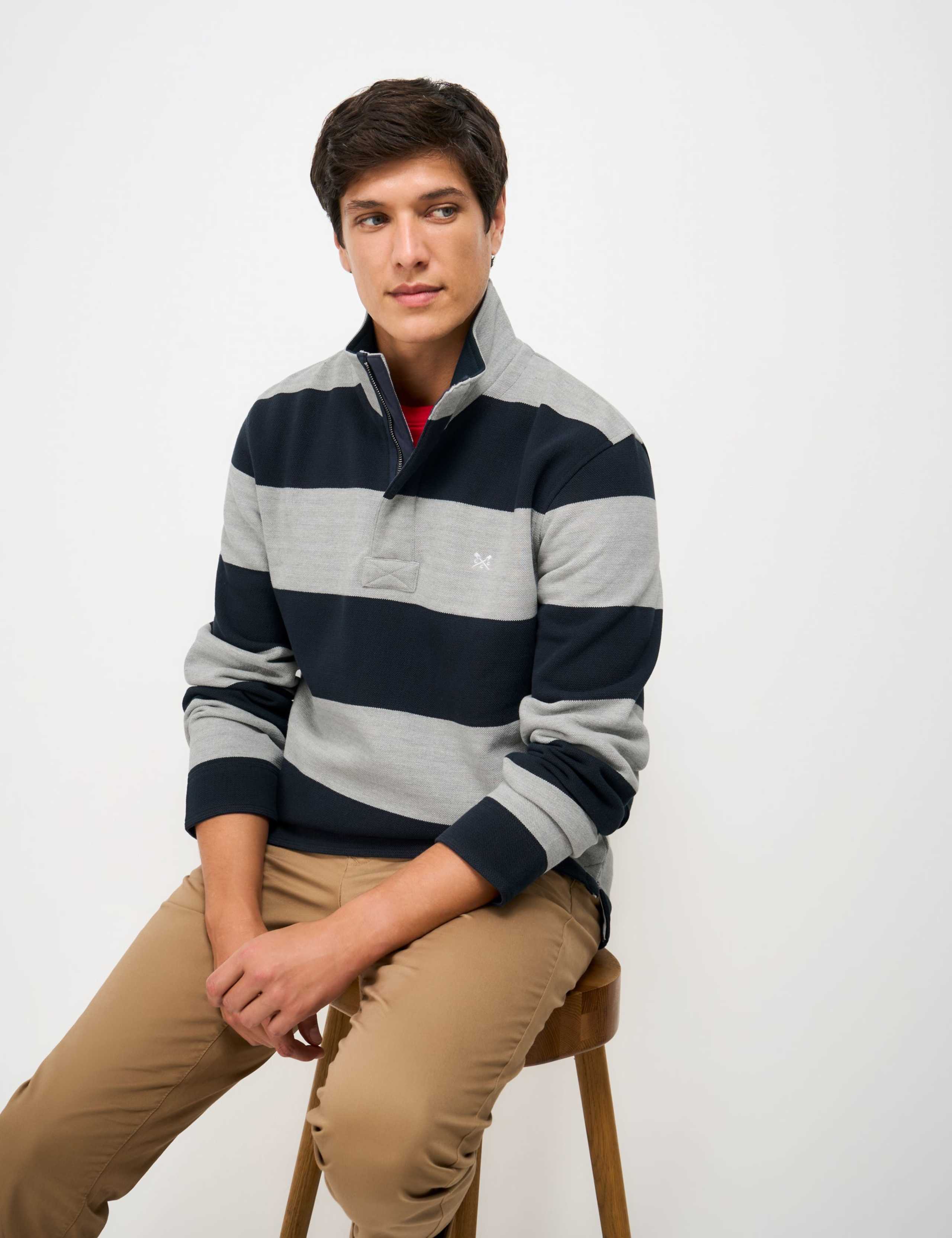 Cotton Rich Striped Half Zip Sweatshirt 1 of 5