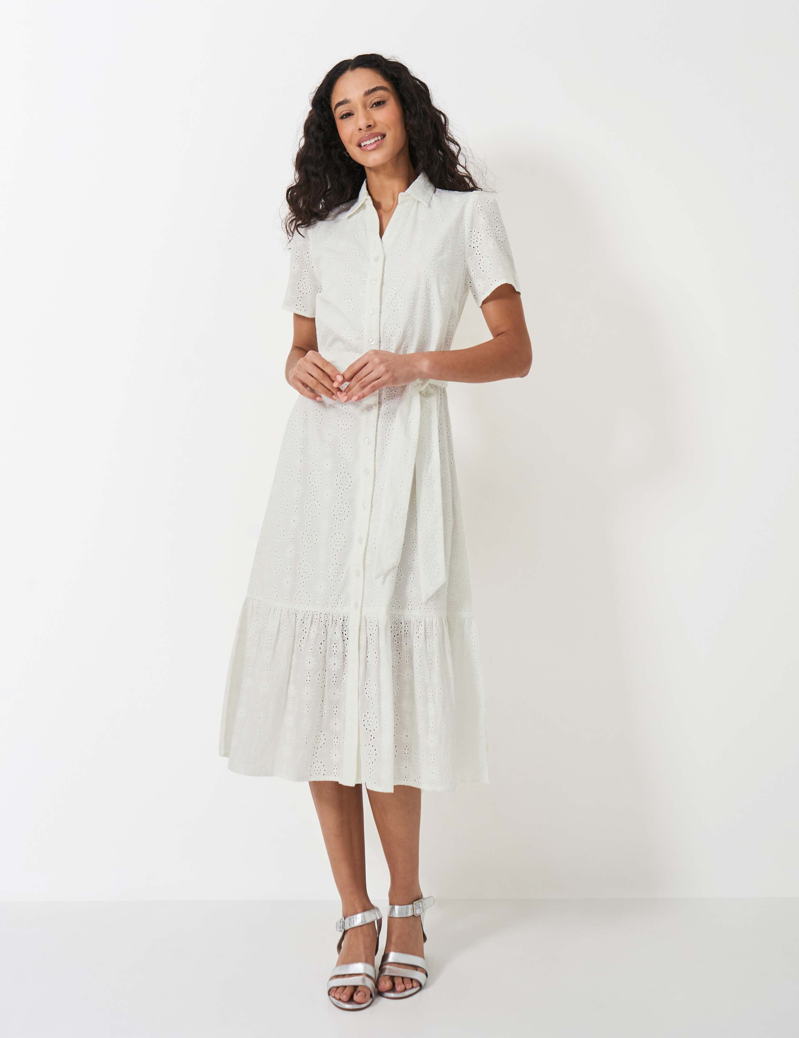 Cotton Rich Broderie Belted Midi Shirt Dress 1 of 5