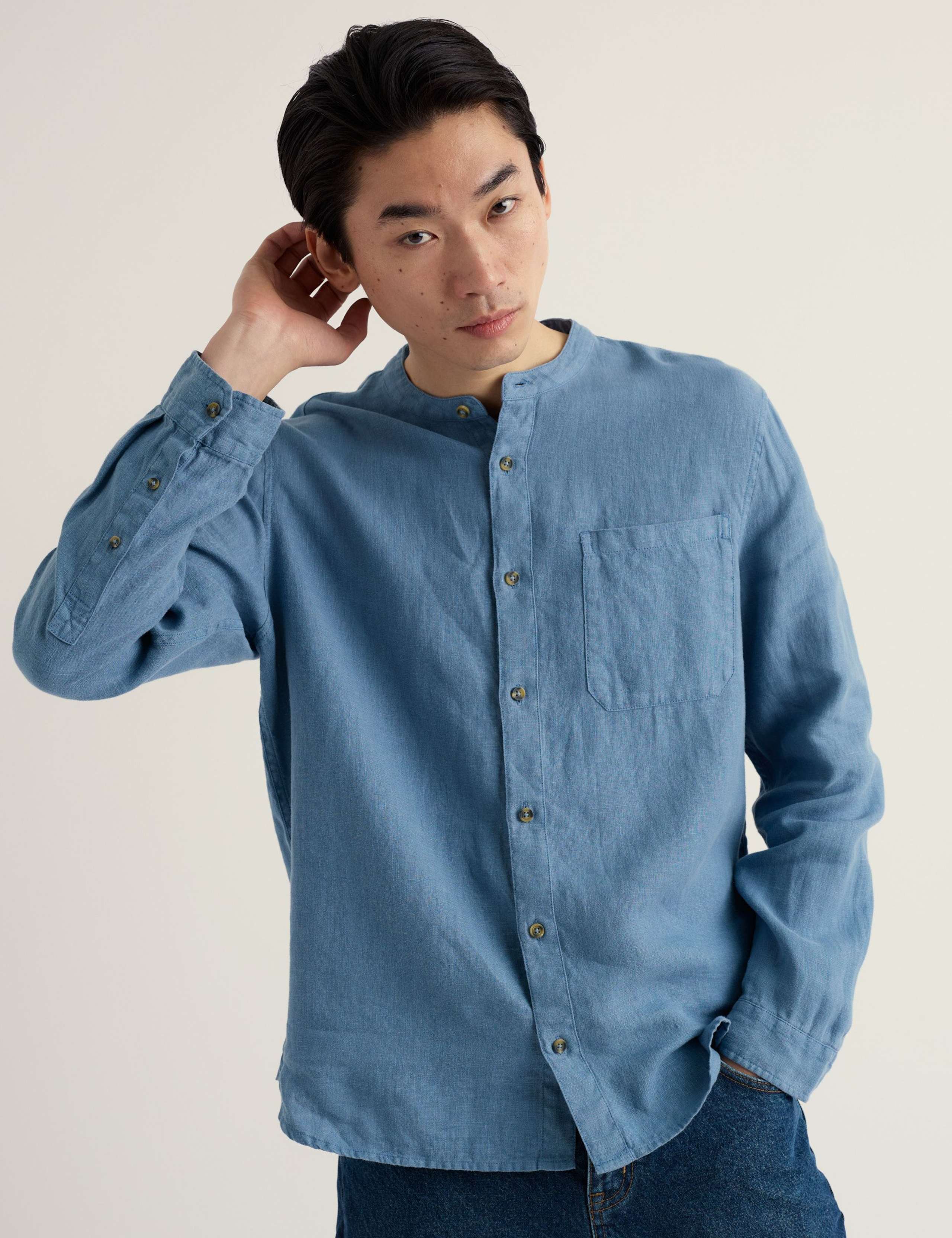 Pure Linen Grandad Collar Shirt 1 of 5