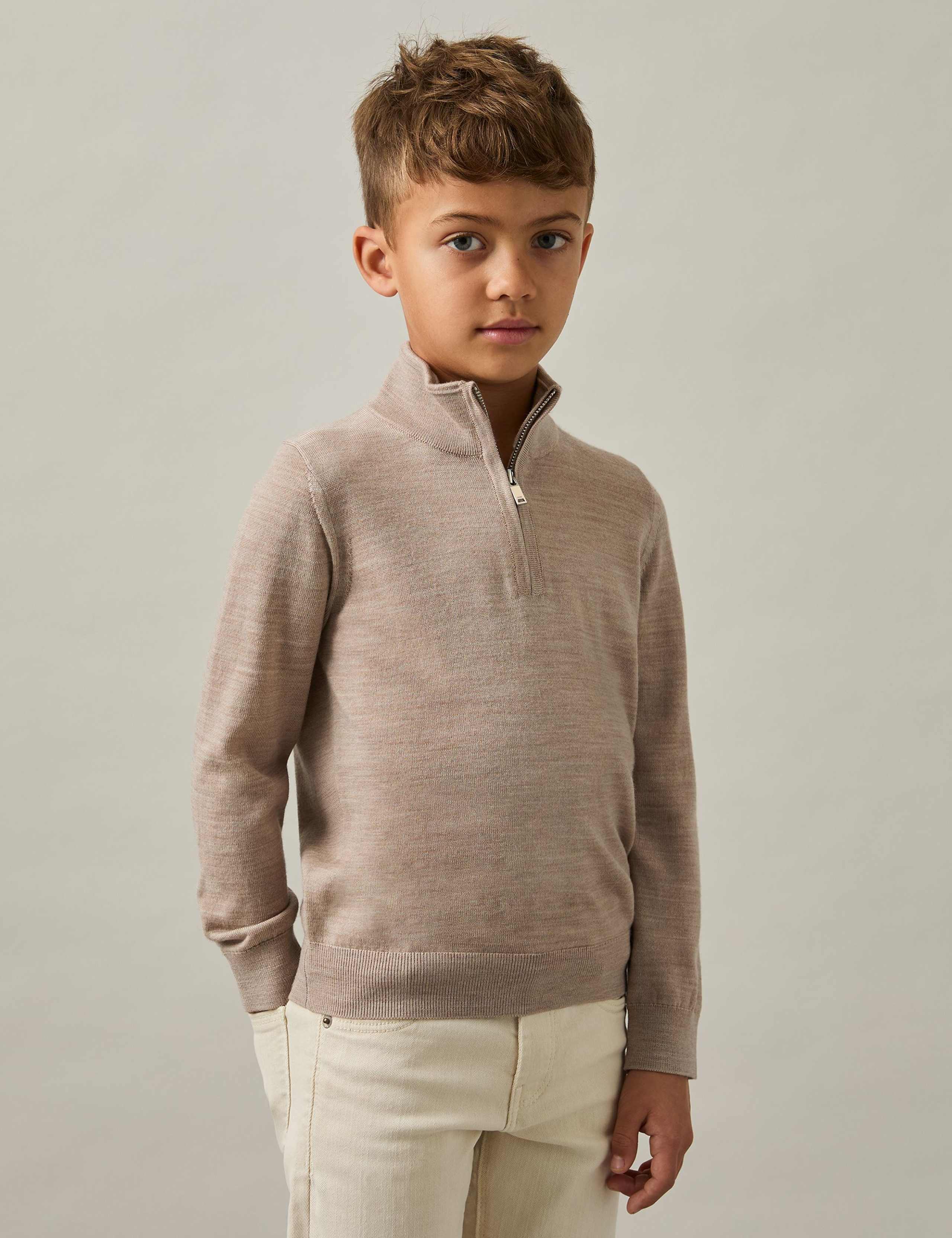 Pure Wool Funnel Neck Half Zip Jumper (3-14 Yrs) 1 of 3