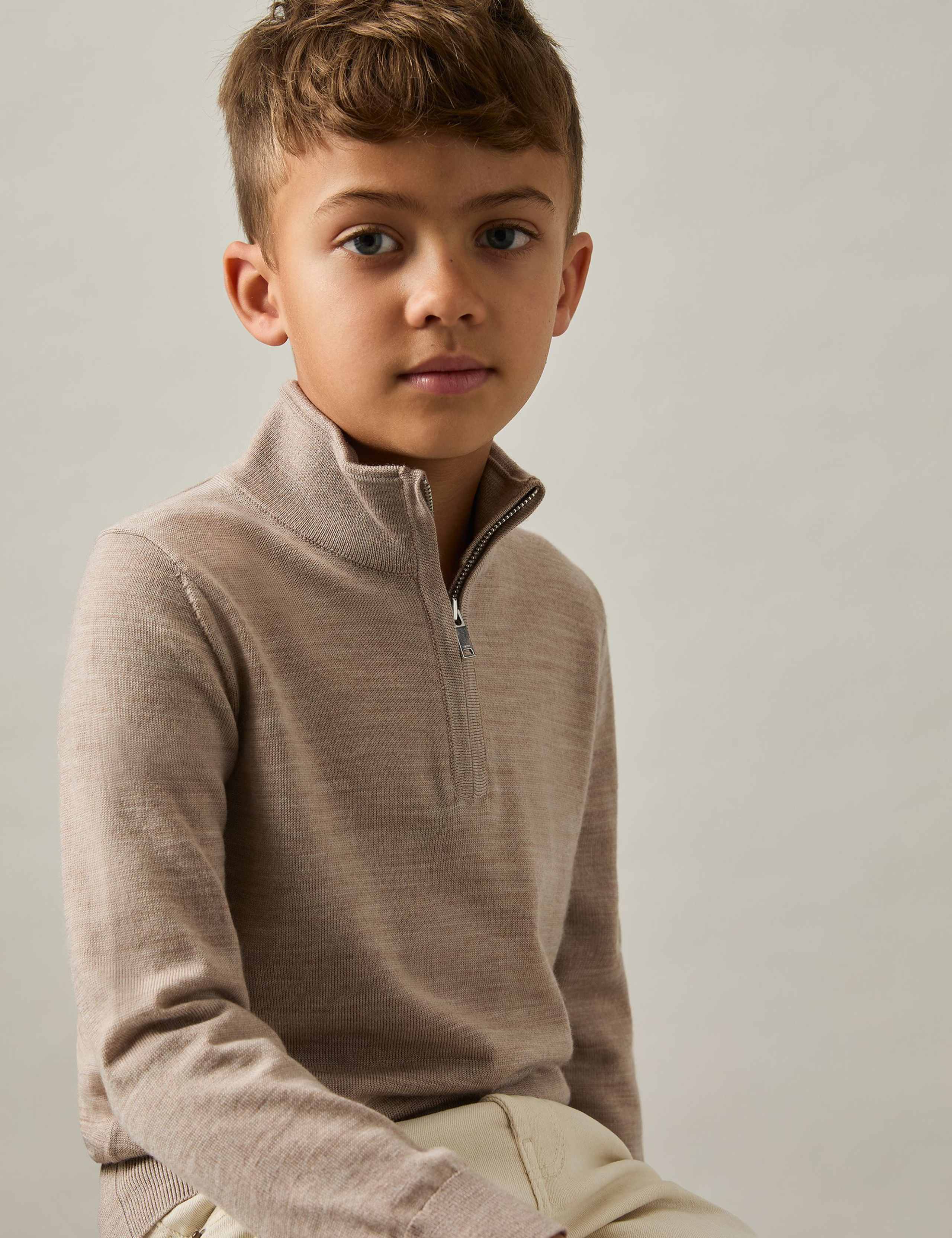 Pure Wool Funnel Neck Half Zip Jumper (3-14 Yrs) 2 of 3