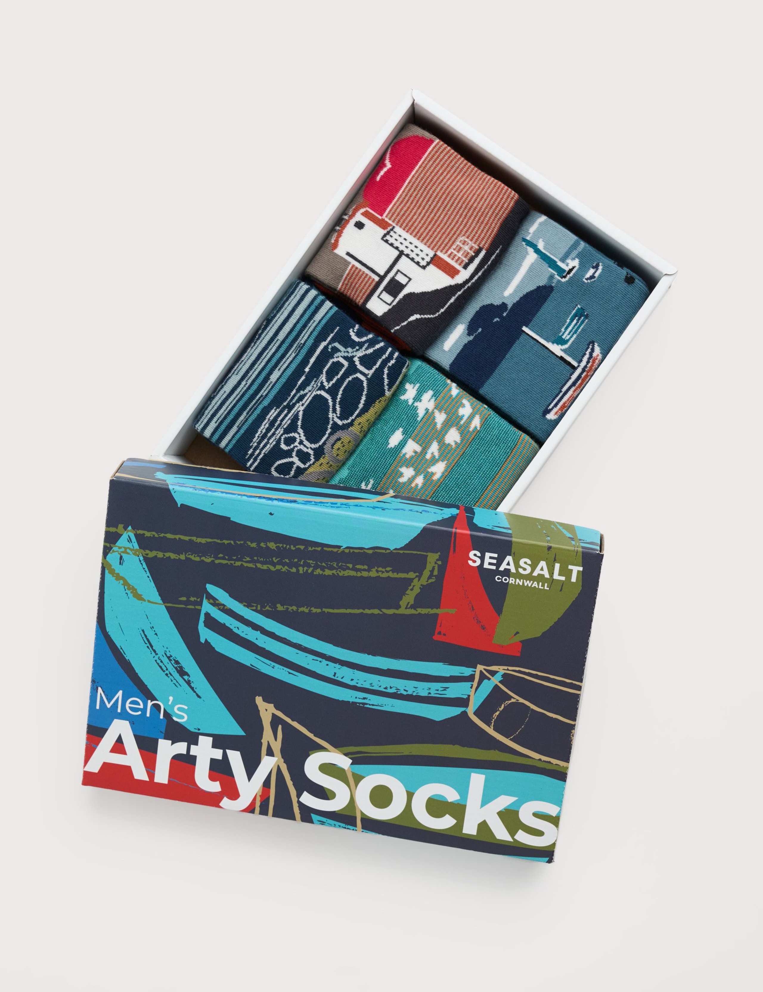 4pk Seaside Design Cotton Rich Socks Gift Box 1 of 3