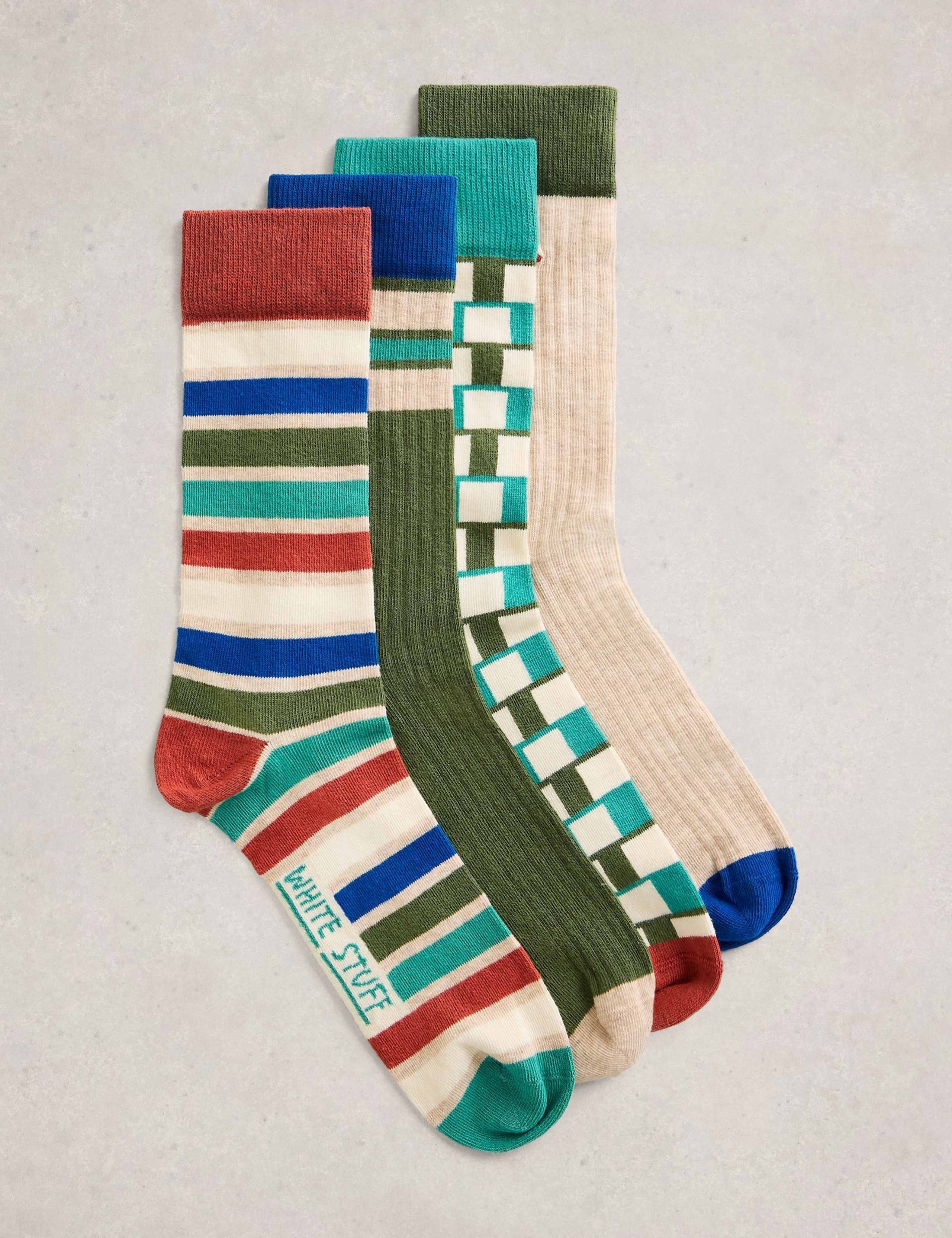 4 Pack Cotton Rich Patterned Ankle Socks 1 of 4