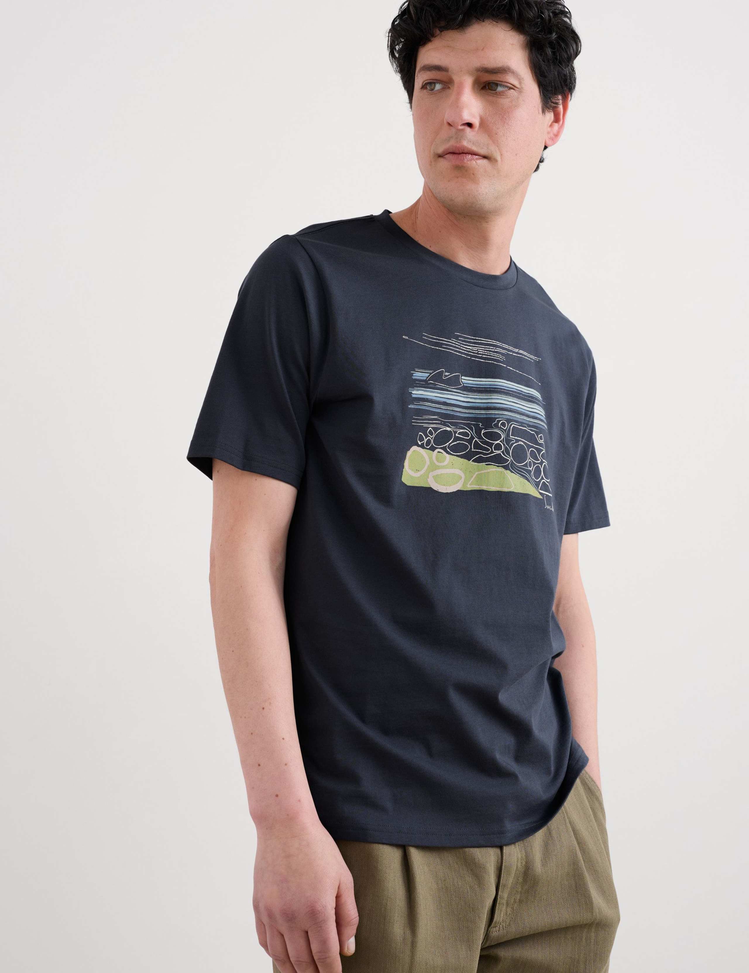 Pure Cotton Crew Neck Beach Graphic T-Shirt 1 of 5