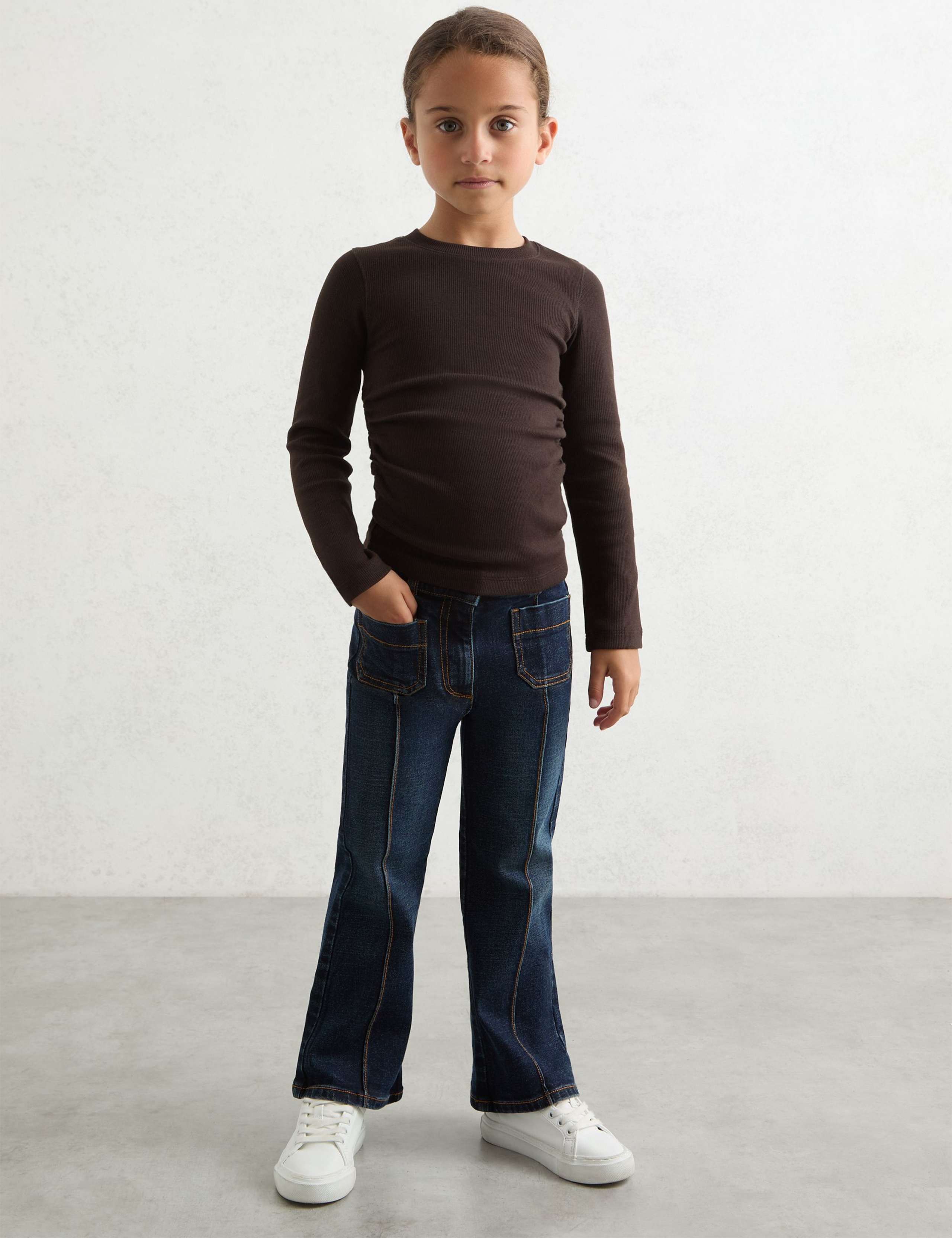 Cotton Rich Ribbed Ruched T-Shirt (4-14 Yrs) 3 of 4