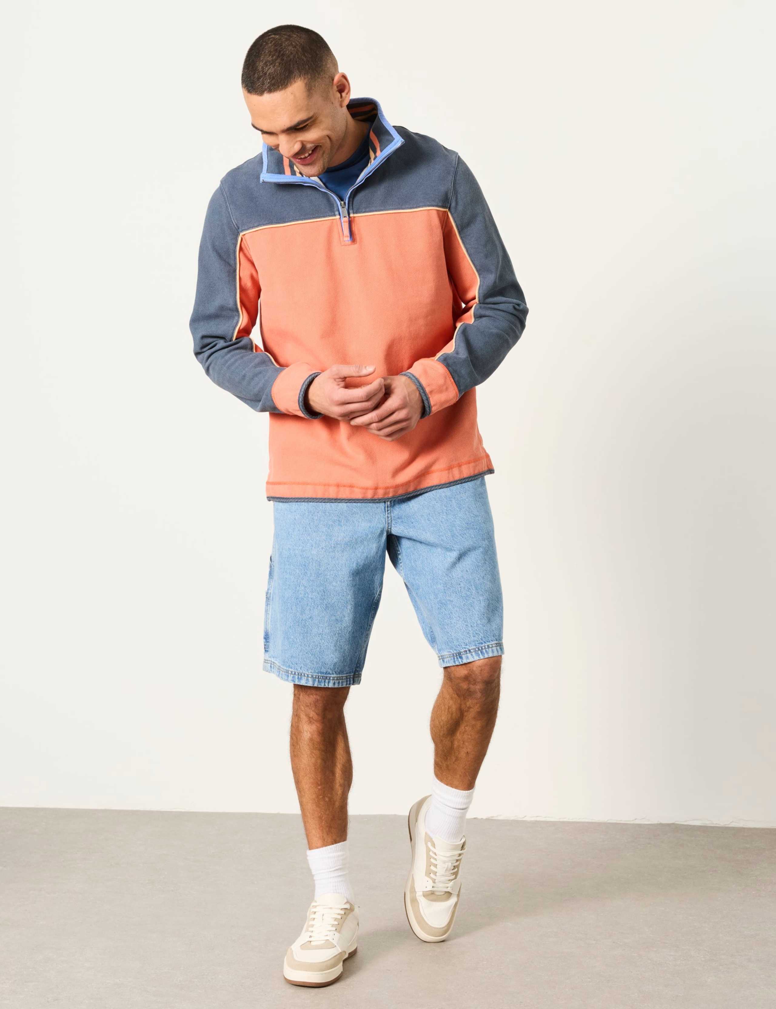 Pure Cotton Colour Block Half Zip Sweatshirt 1 of 6