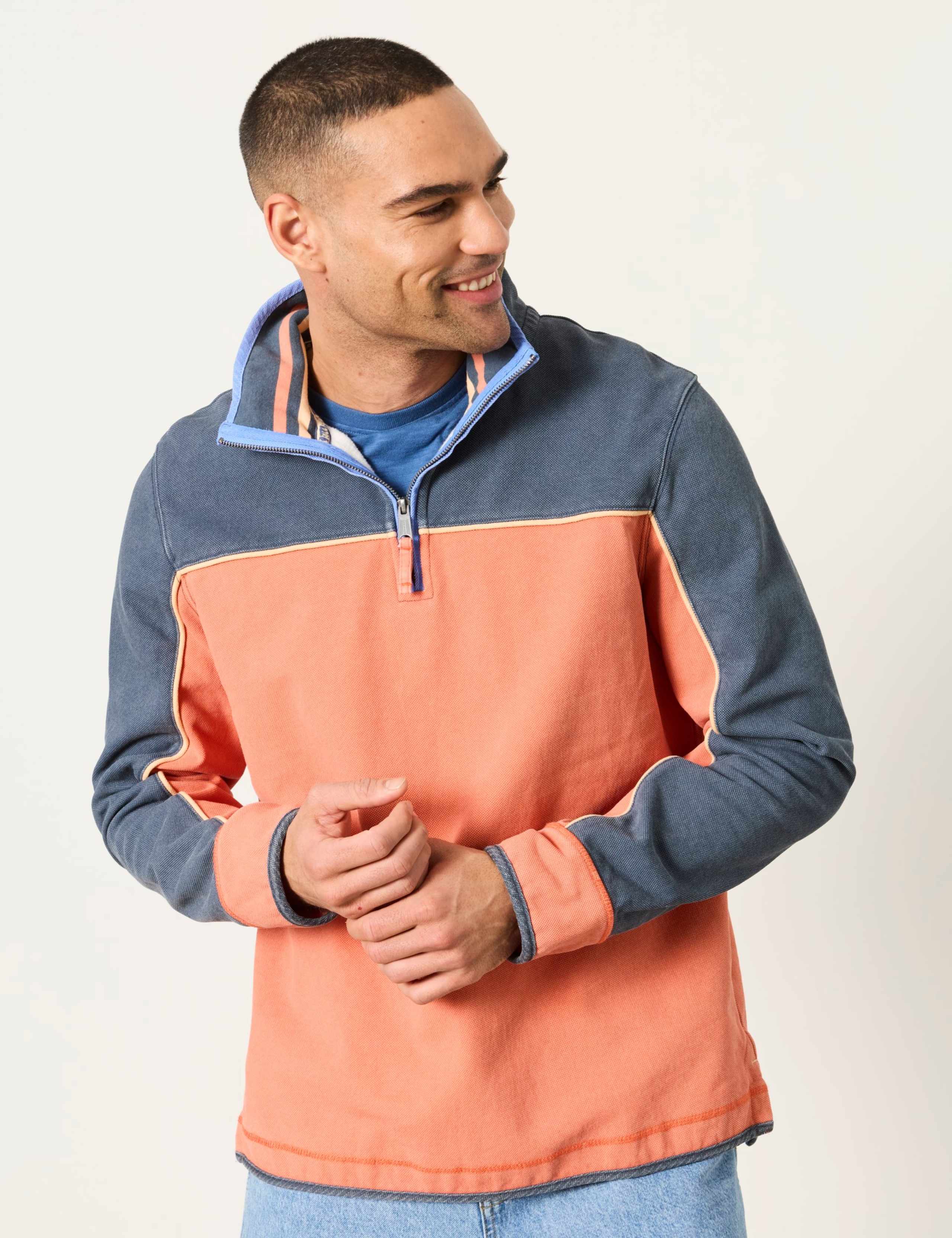 Pure Cotton Colour Block Half Zip Sweatshirt 3 of 6