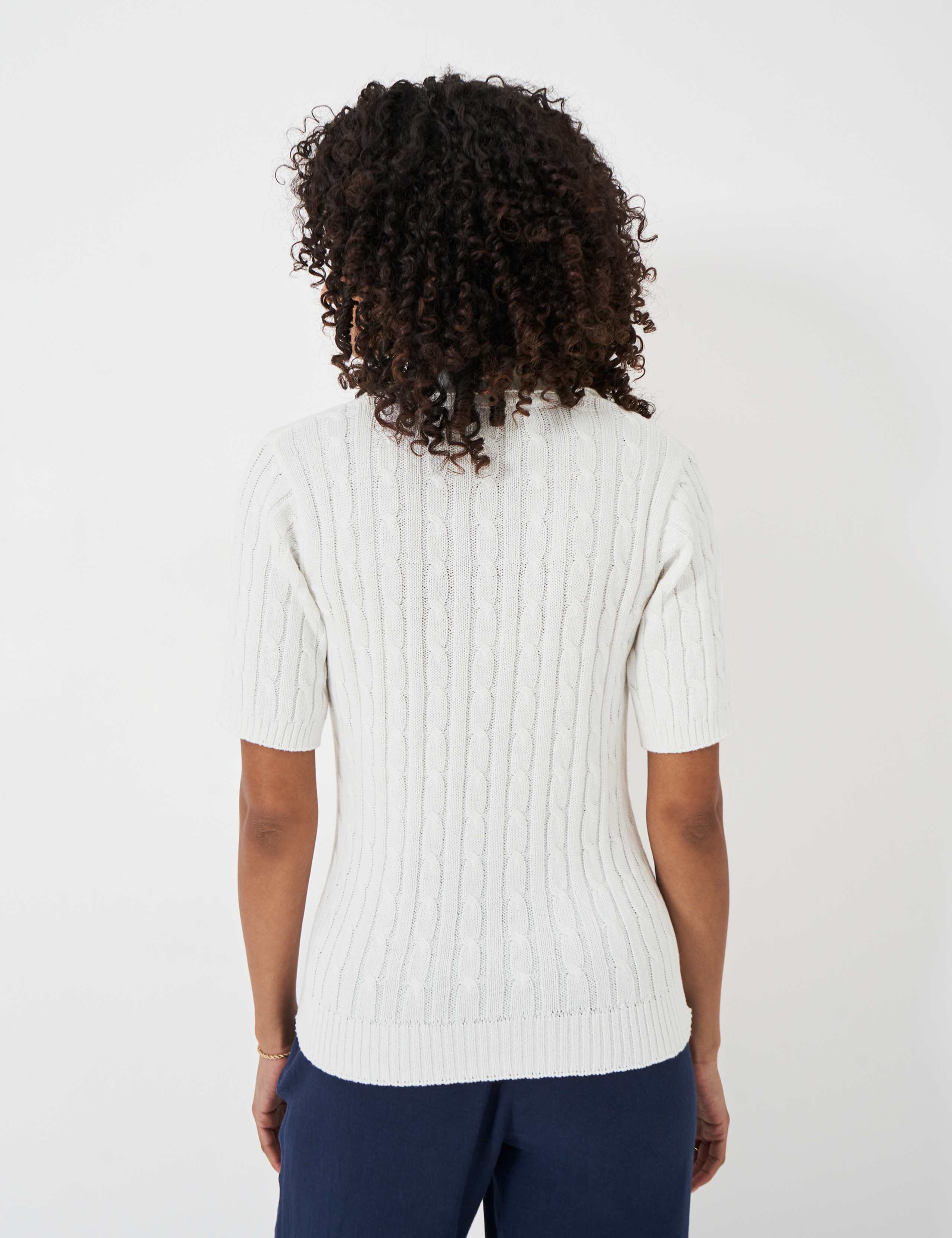 Pure Cotton Cable Knit Polo Shirt 3 of 5