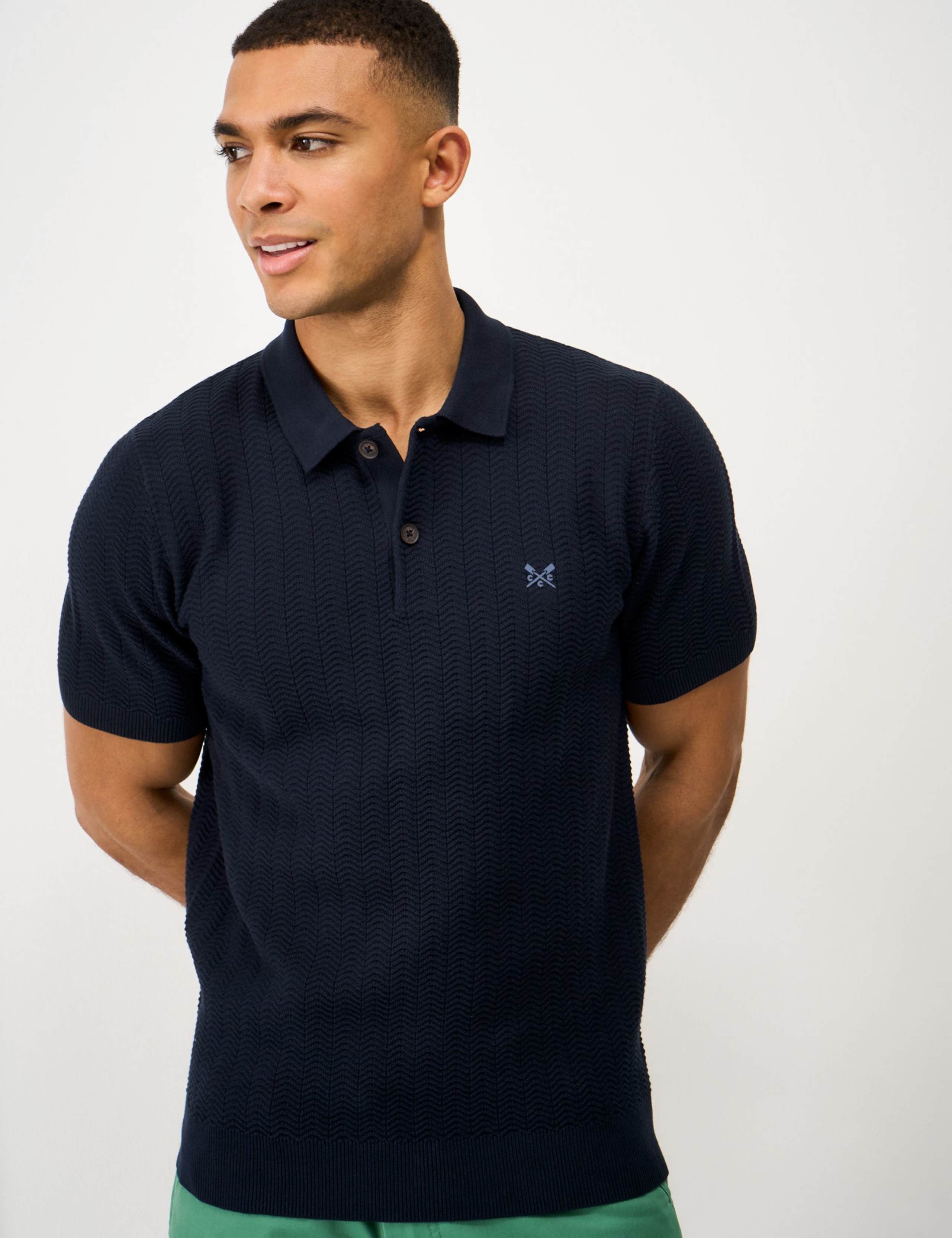 Pure Cotton Herringbone Knitted Polo Shirt 3 of 5