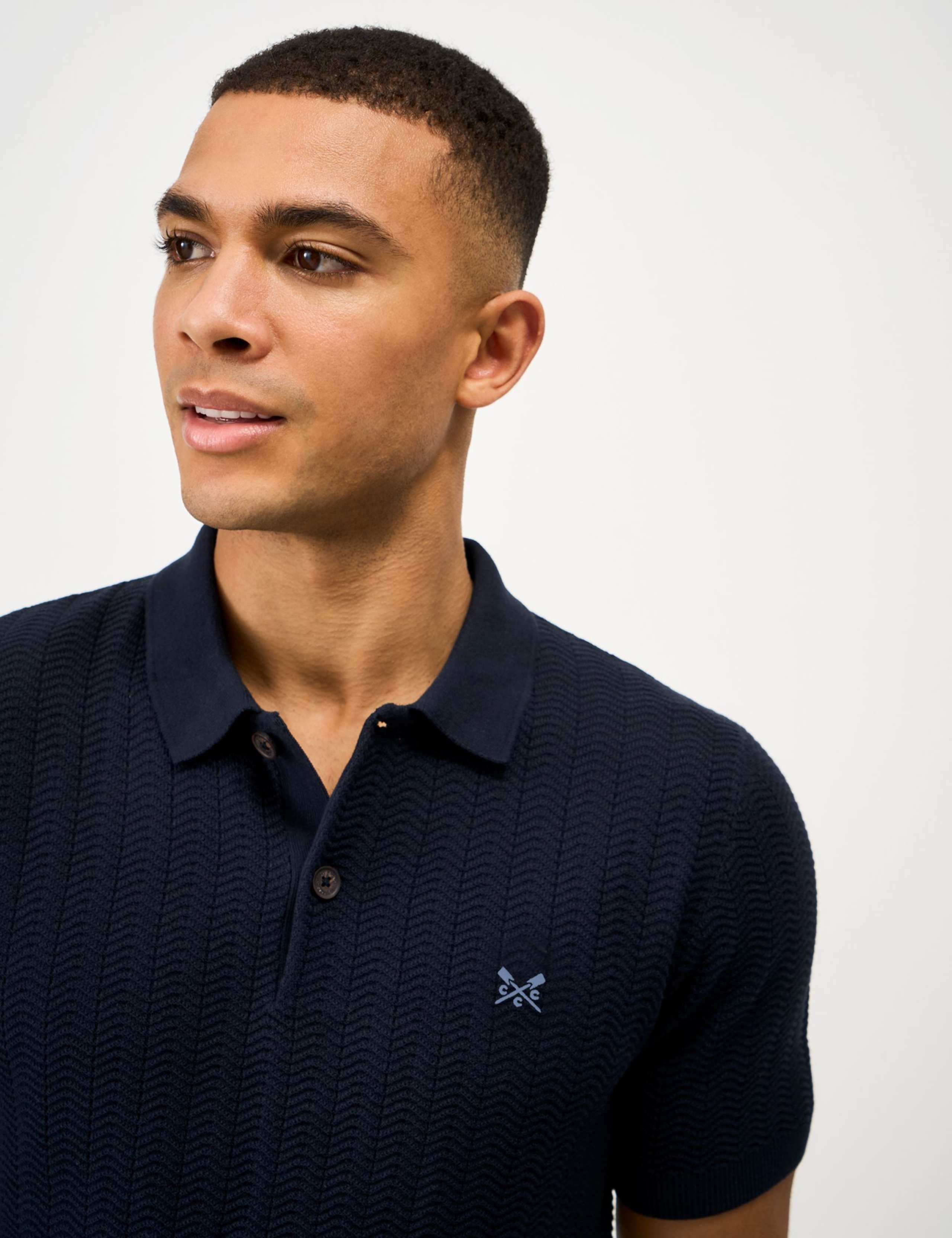 Pure Cotton Herringbone Knitted Polo Shirt 5 of 5