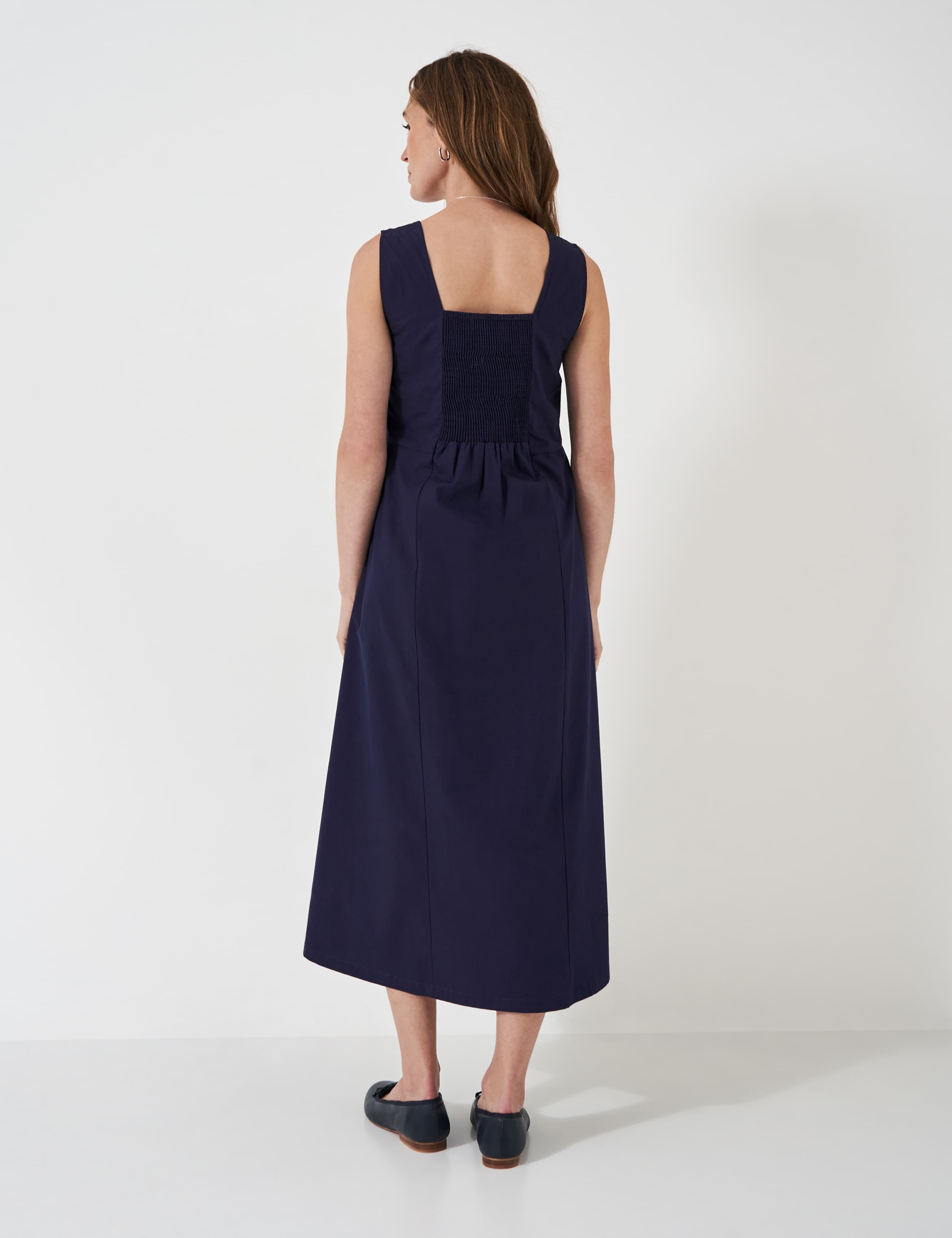 Pure Cotton Square Neck Midi Shirred Dress 3 of 4
