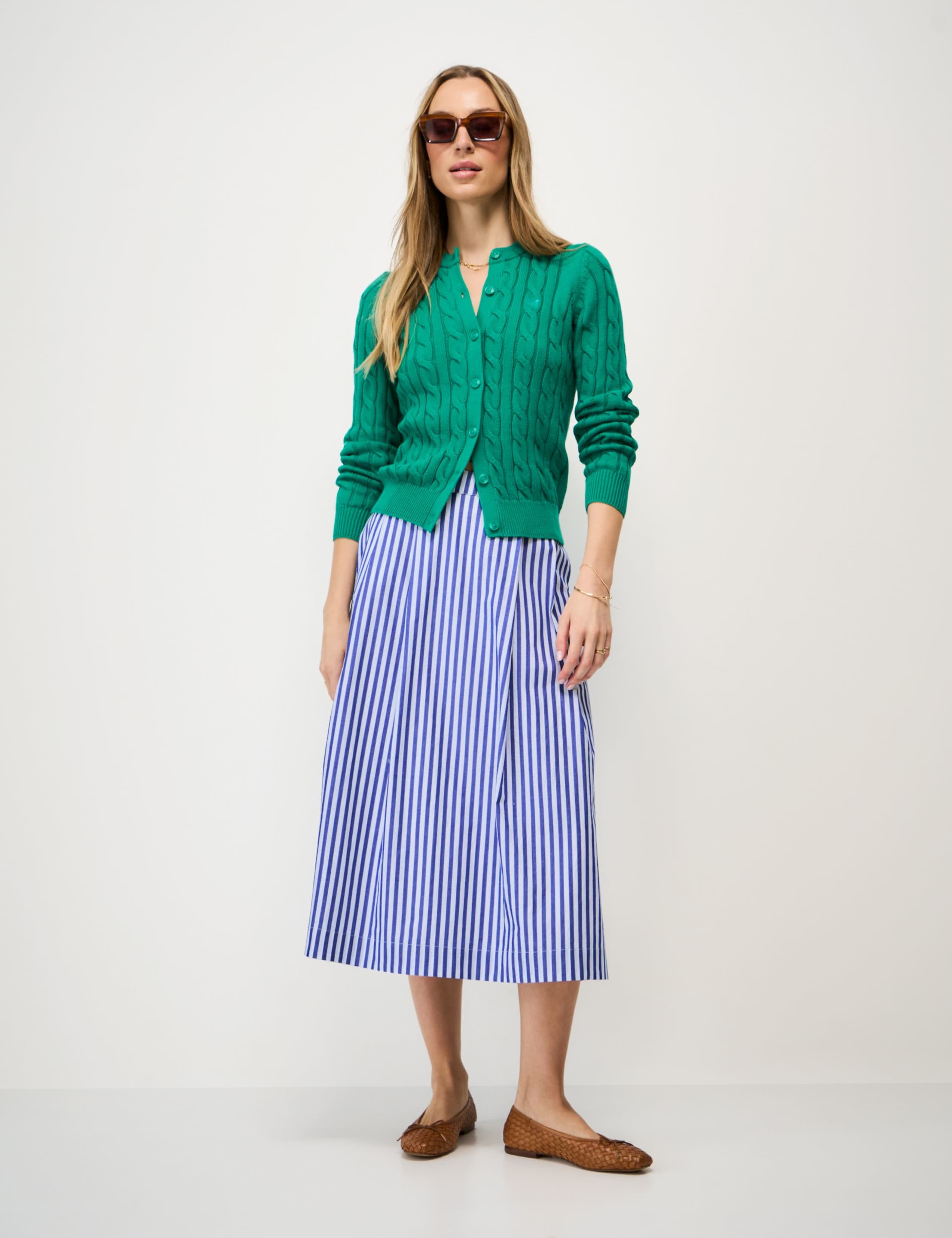 Pure Cotton Striped Midi A-Line Skirt 1 of 5
