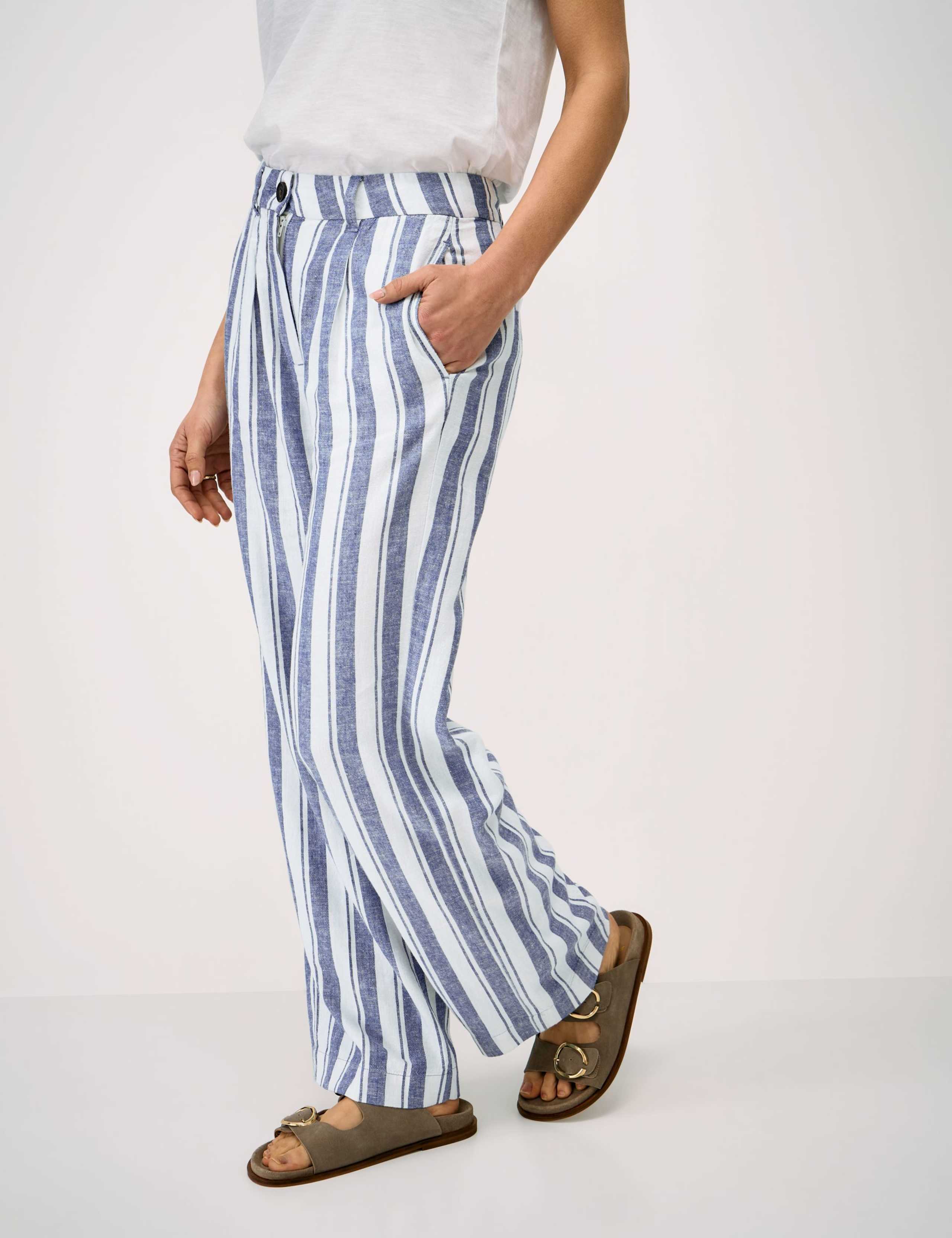 Linen Rich Striped Wide Leg Trousers 3 of 5
