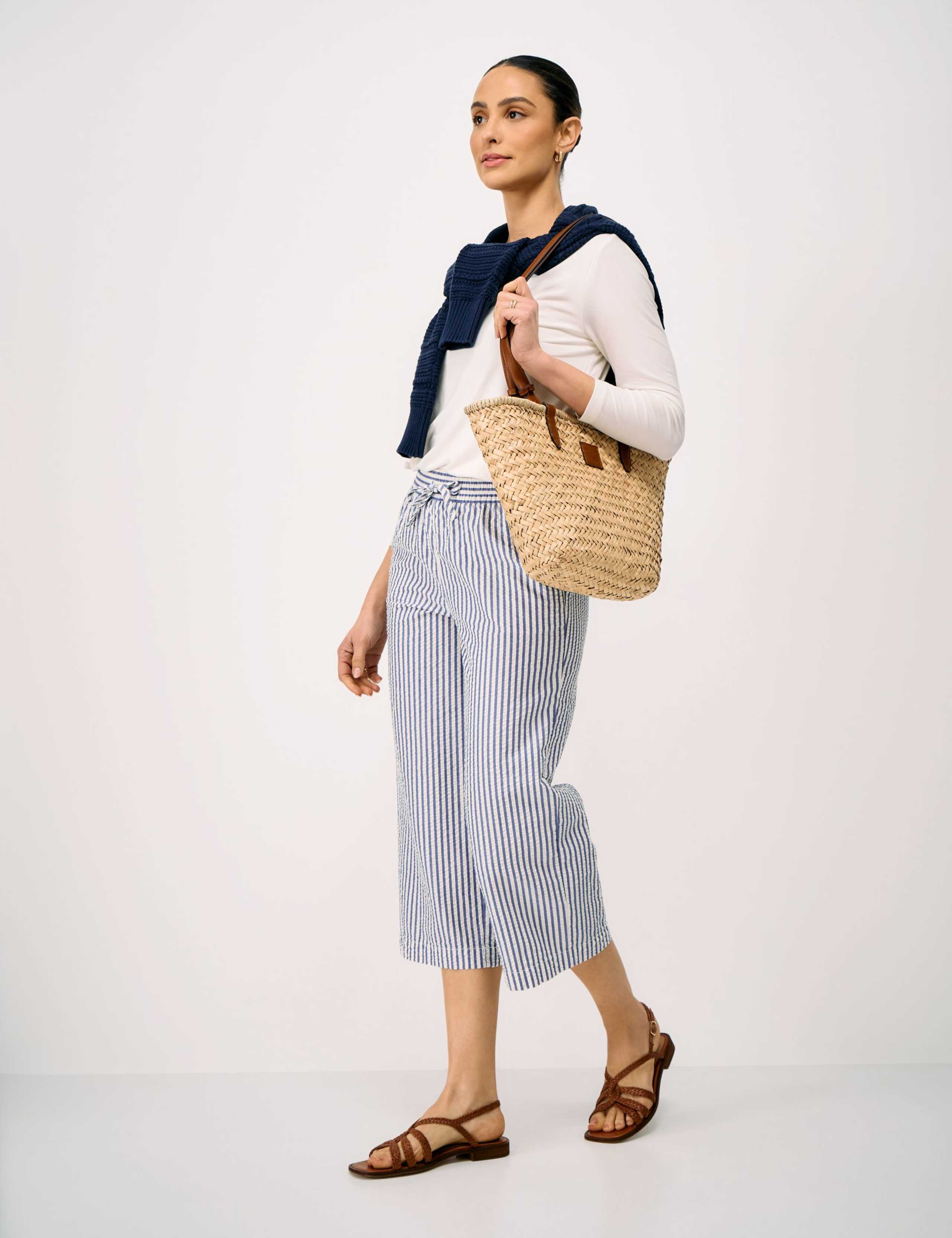 Pure Cotton Striped Drawstring Wide Leg Trousers 1 of 5