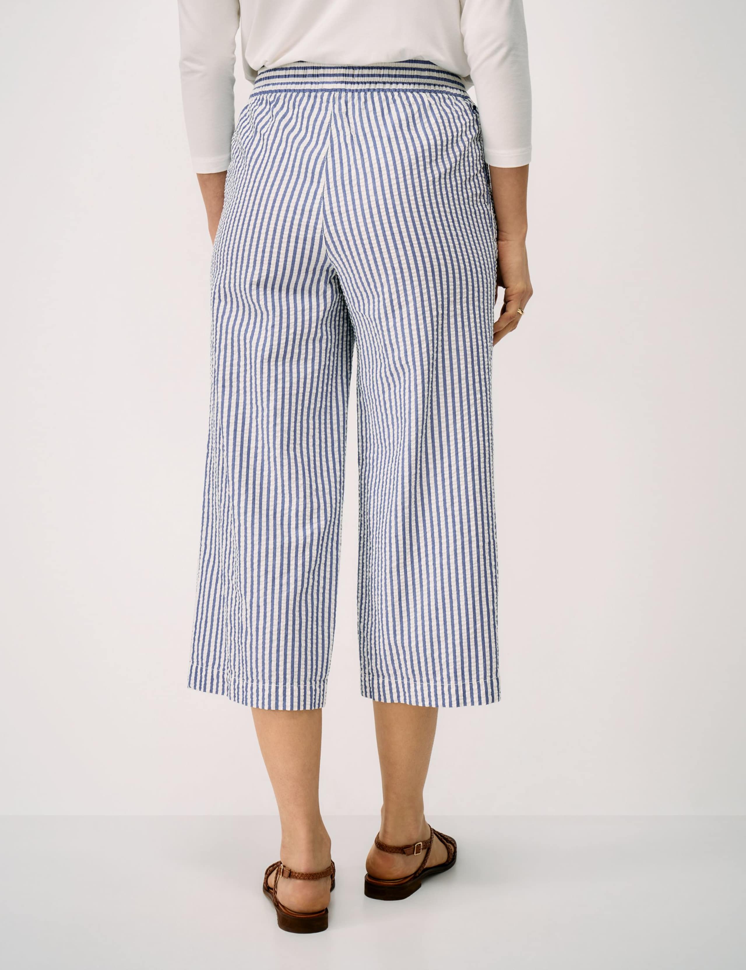 Striped Seersucker Wide Leg Cropped Trousers 5 of 5