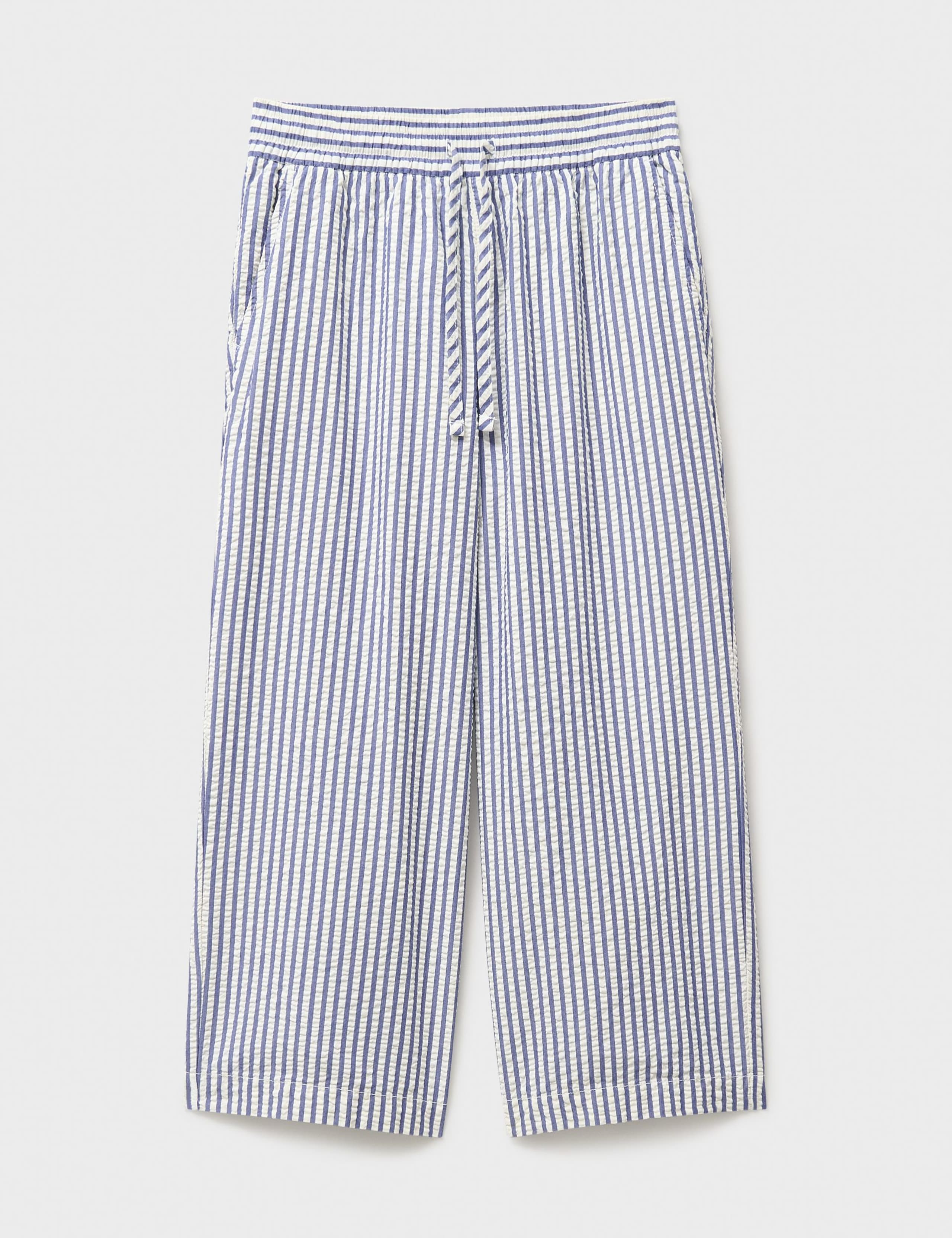 Striped Seersucker Wide Leg Cropped Trousers 2 of 5