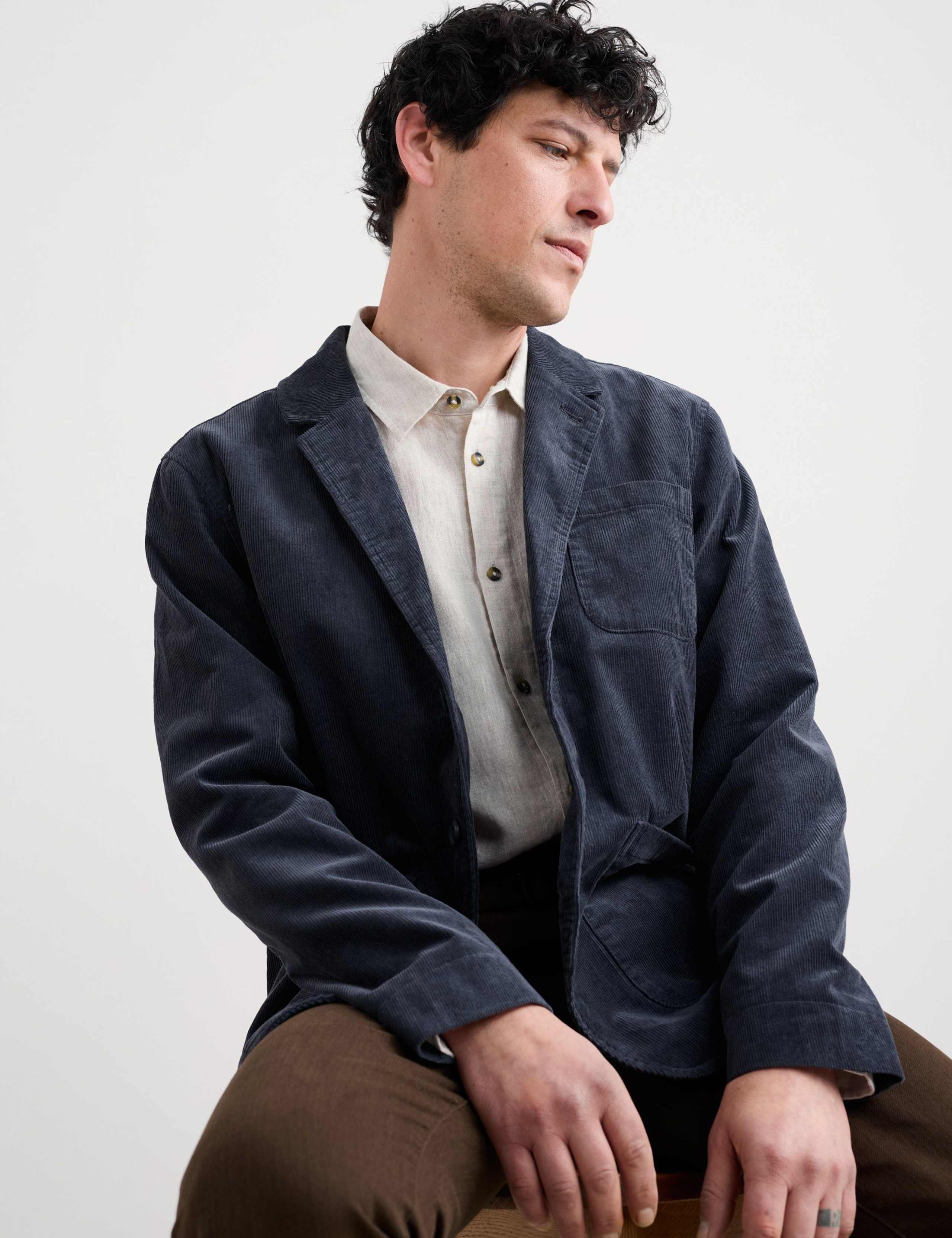 Relaxed Fit Pure Cotton Textured Blazer 3 of 5