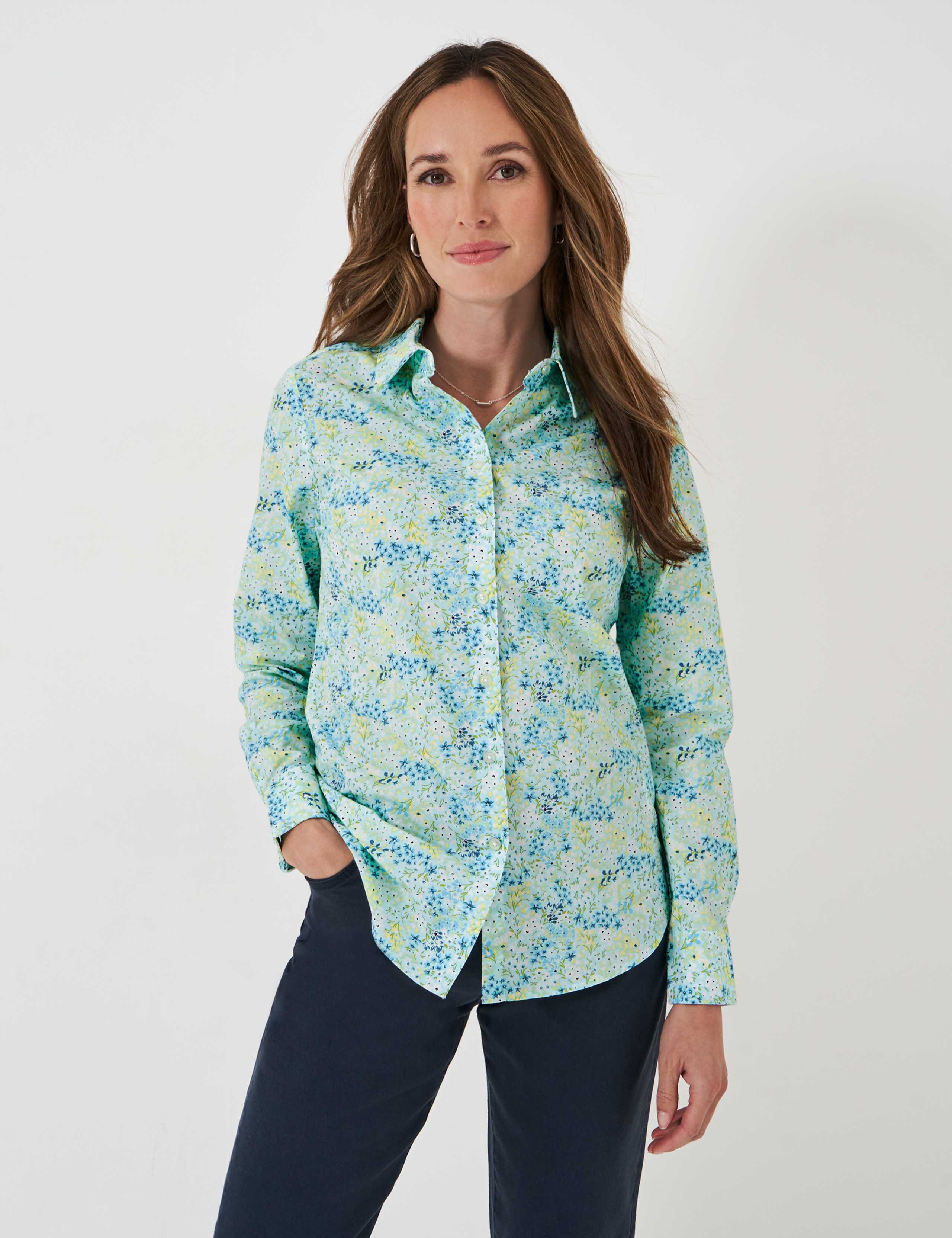 Pure Cotton Floral Collared Blouse 1 of 5
