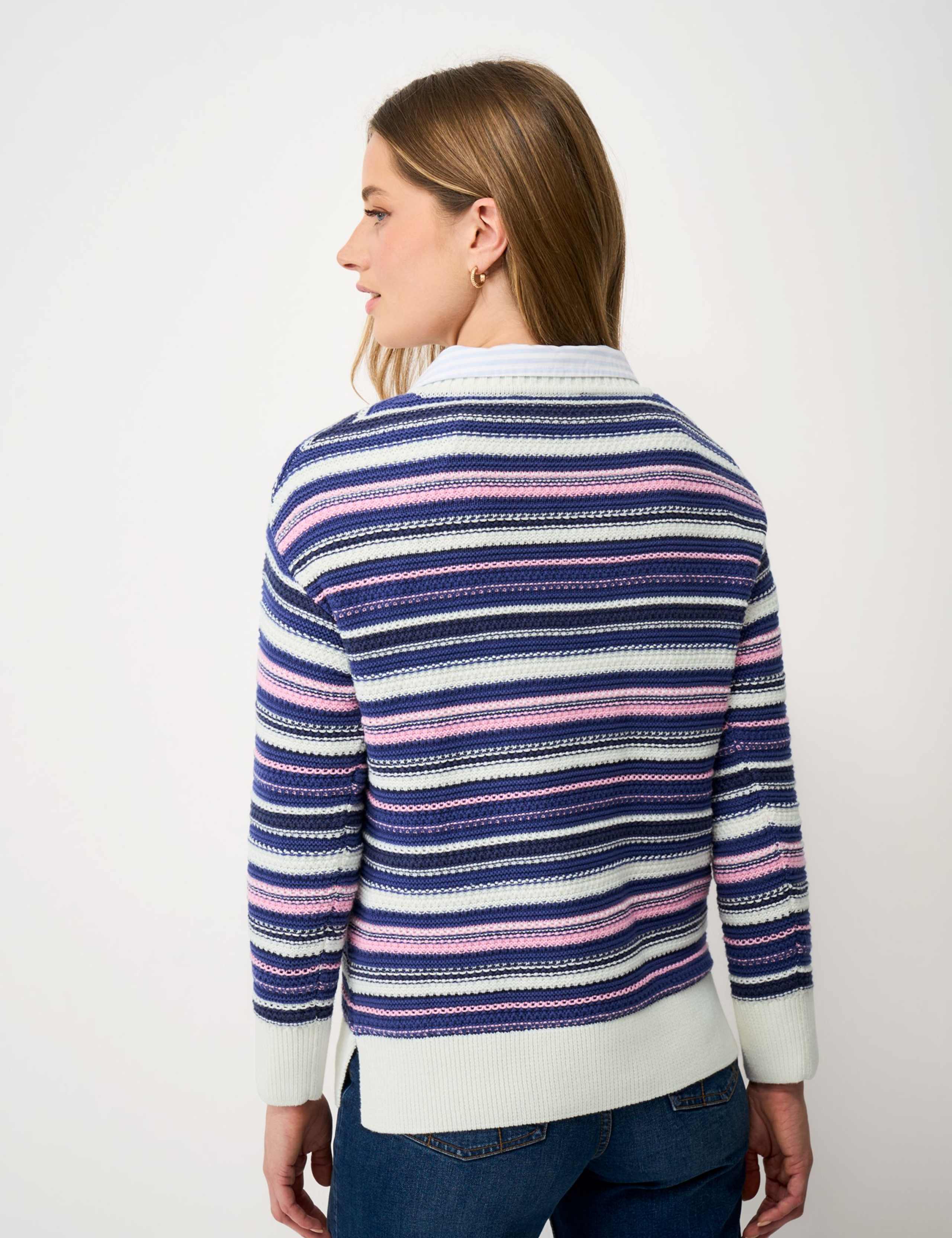 Pure Cotton Textured Striped V-Neck Jumper 4 of 5