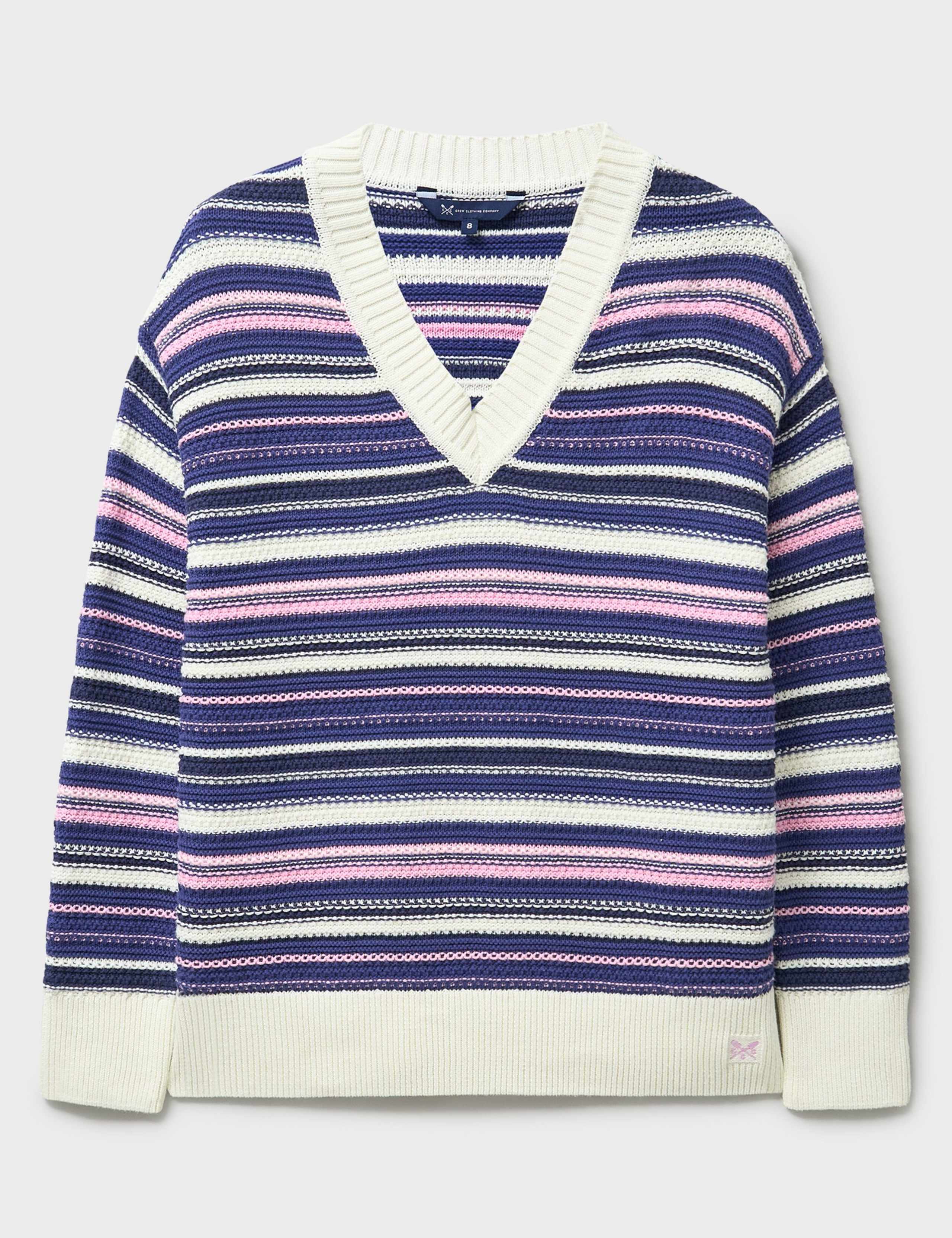 Pure Cotton Textured Striped V-Neck Jumper 2 of 5