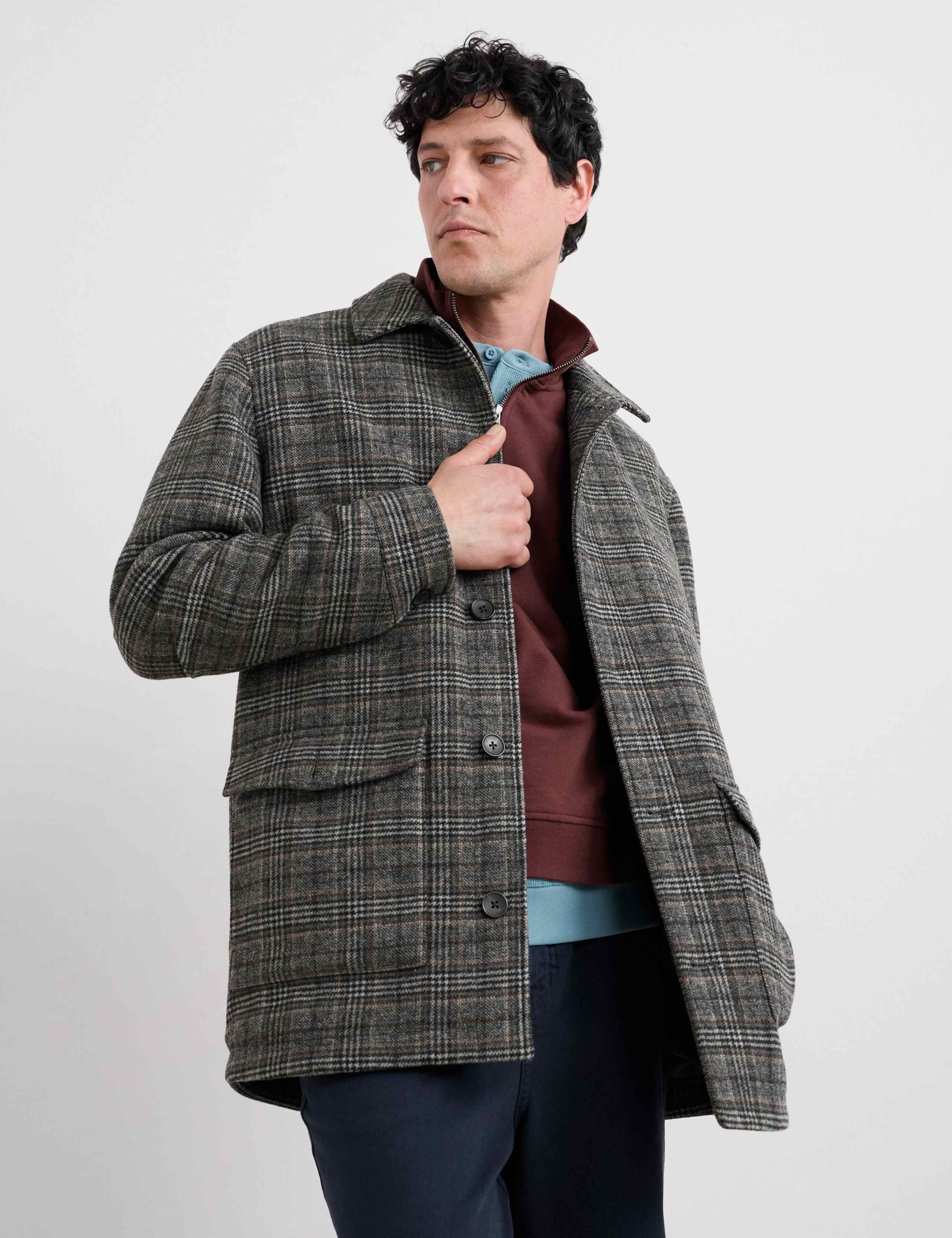 Wool Blend Checked Coat 5 of 6