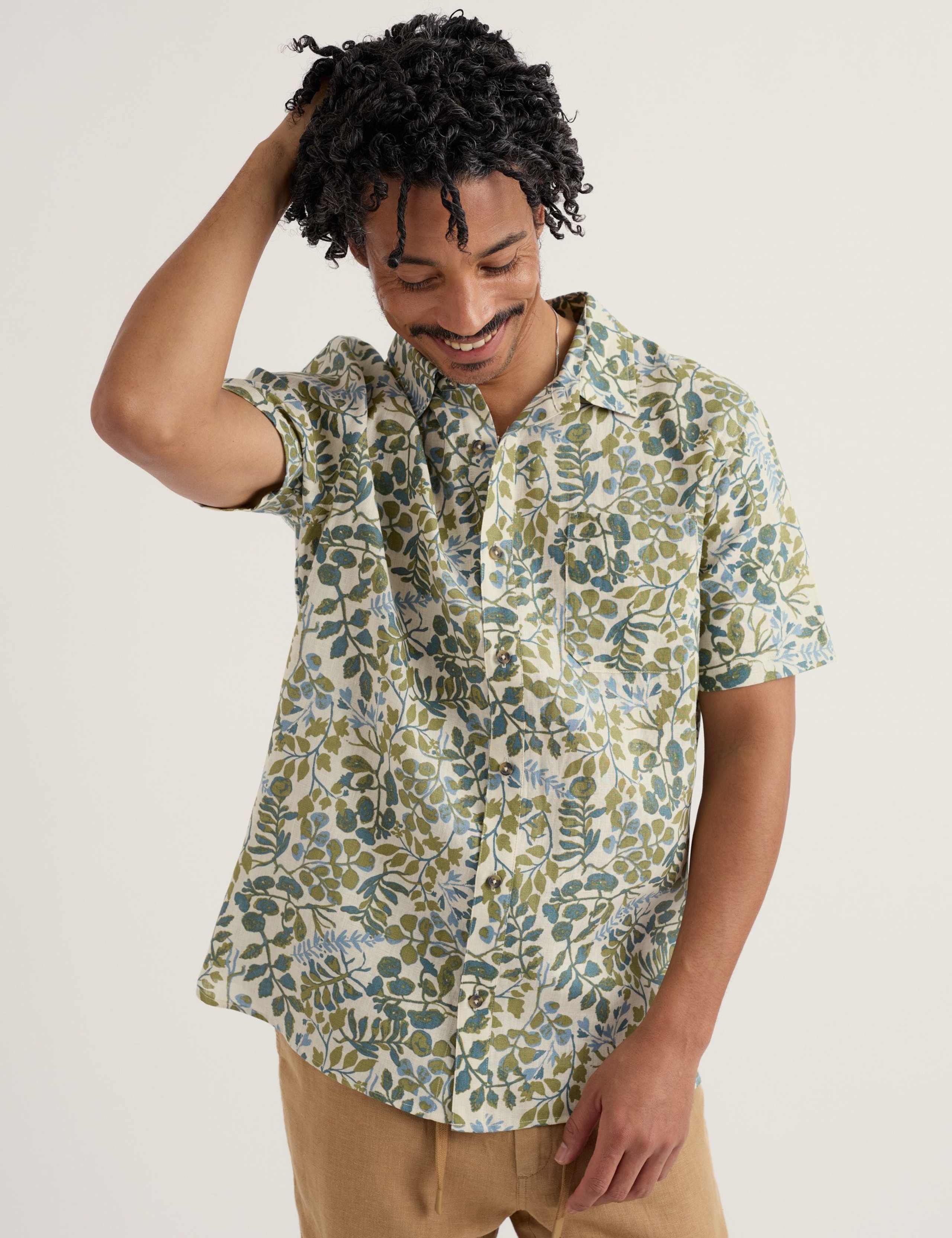 Regular Fit Pure Linen Floral Short Sleeve Shirt 3 of 5