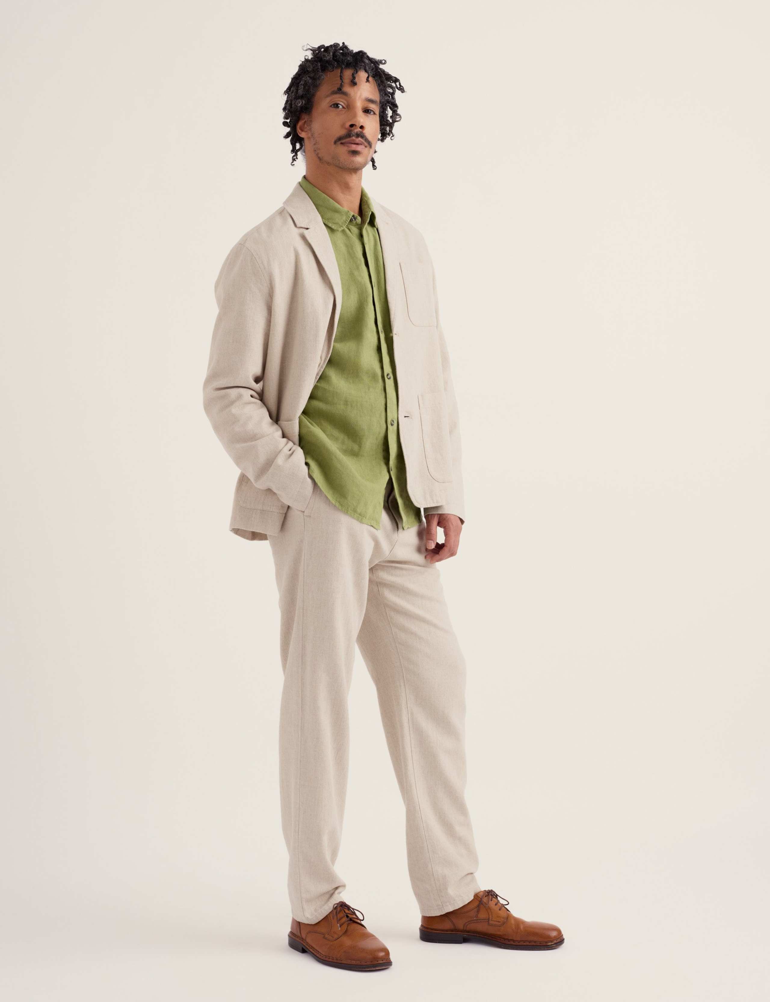 Slim Fit Linen Blend Trousers 1 of 5
