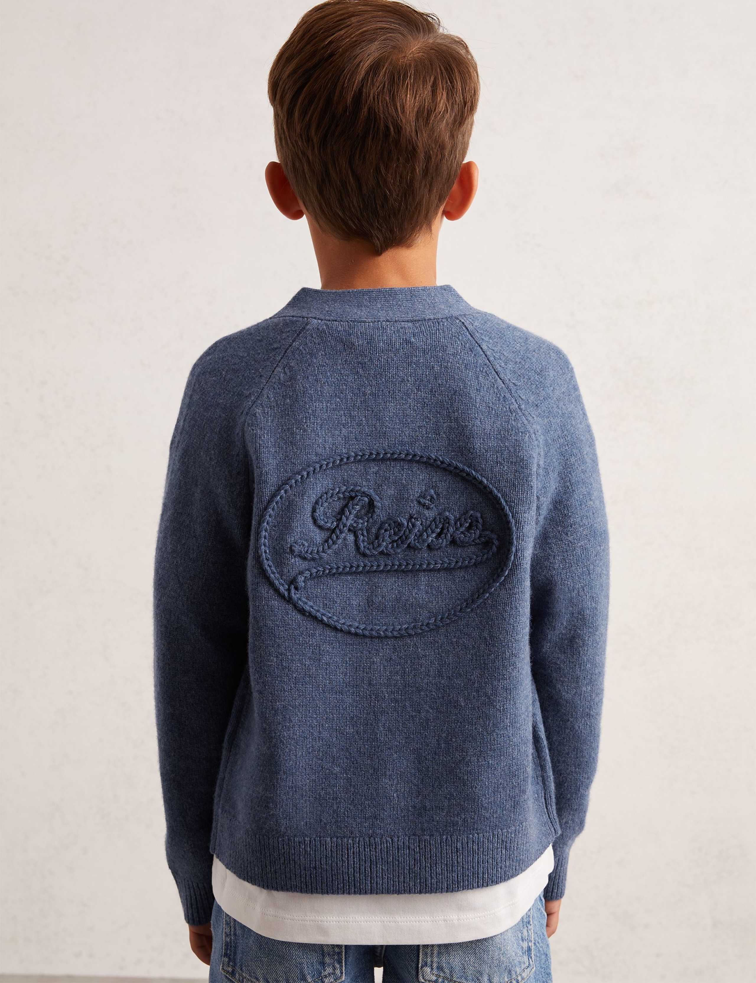Pure Wool Knitted Back Logo Cardigan (3-14 Yrs) 3 of 4